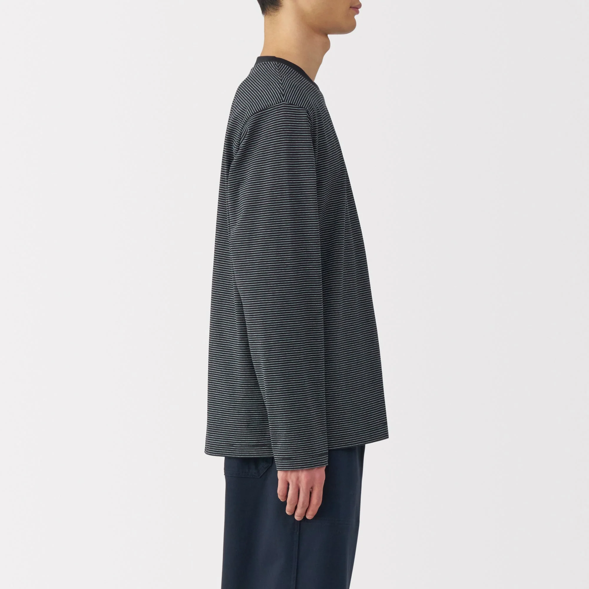 Men's Jersey Crew Neck Long Sleeve Striped T-Shirt - Image 19