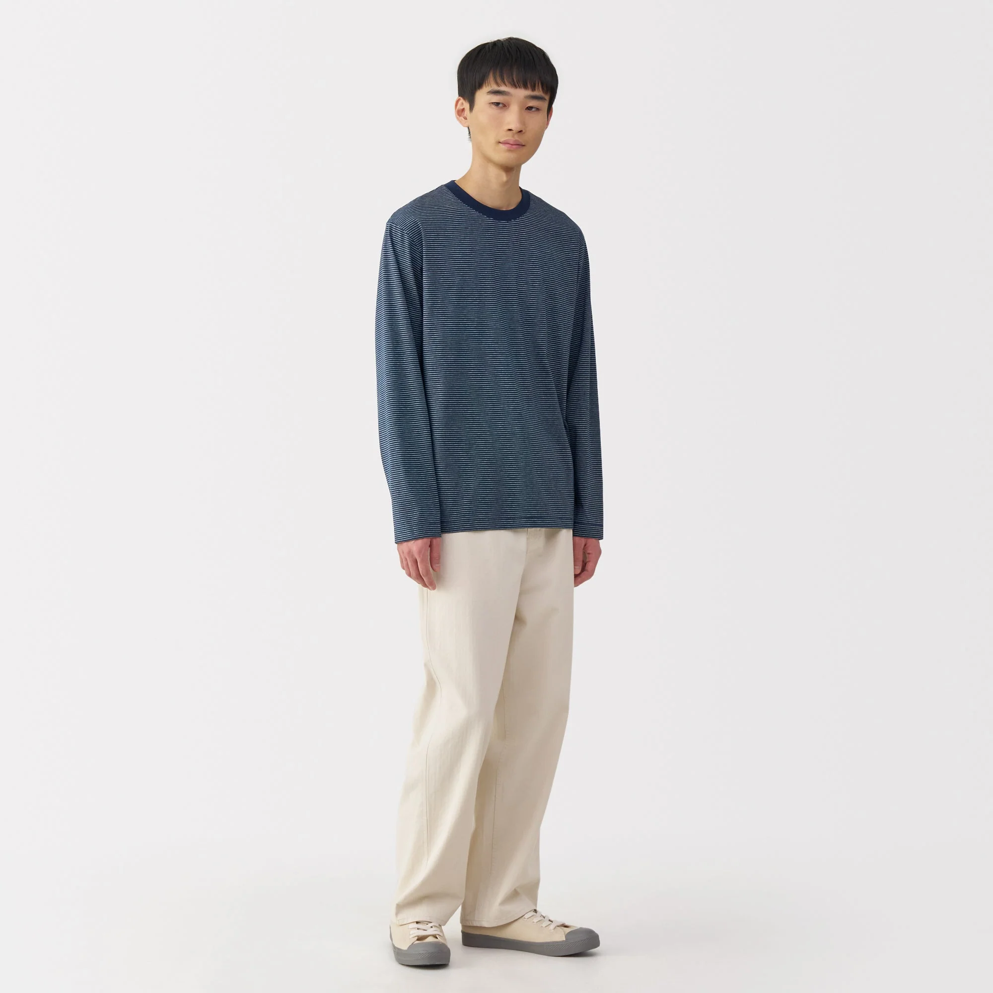 Men's Jersey Crew Neck Long Sleeve Striped T-Shirt - Image 4