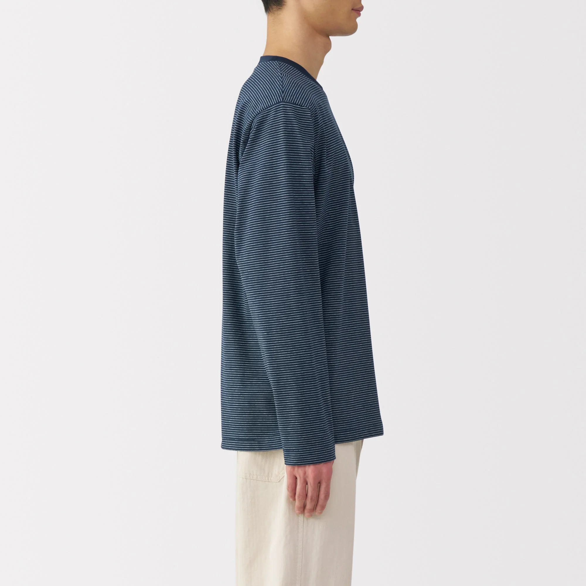 Men's Jersey Crew Neck Long Sleeve Striped T-Shirt - Image 5