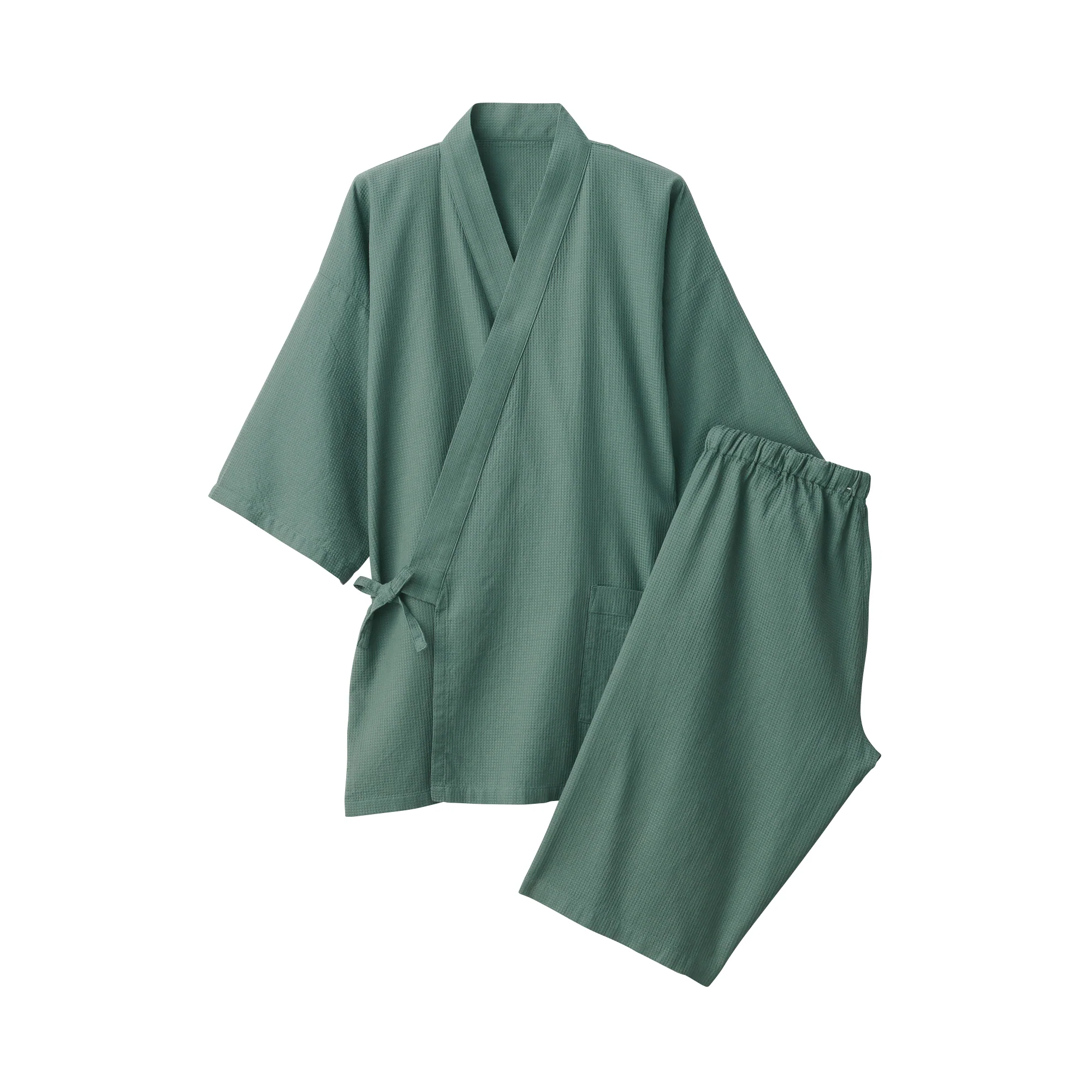 Men's Lyocell Blend Waffle Weave Jinbei Loungewear Set - Image 2
