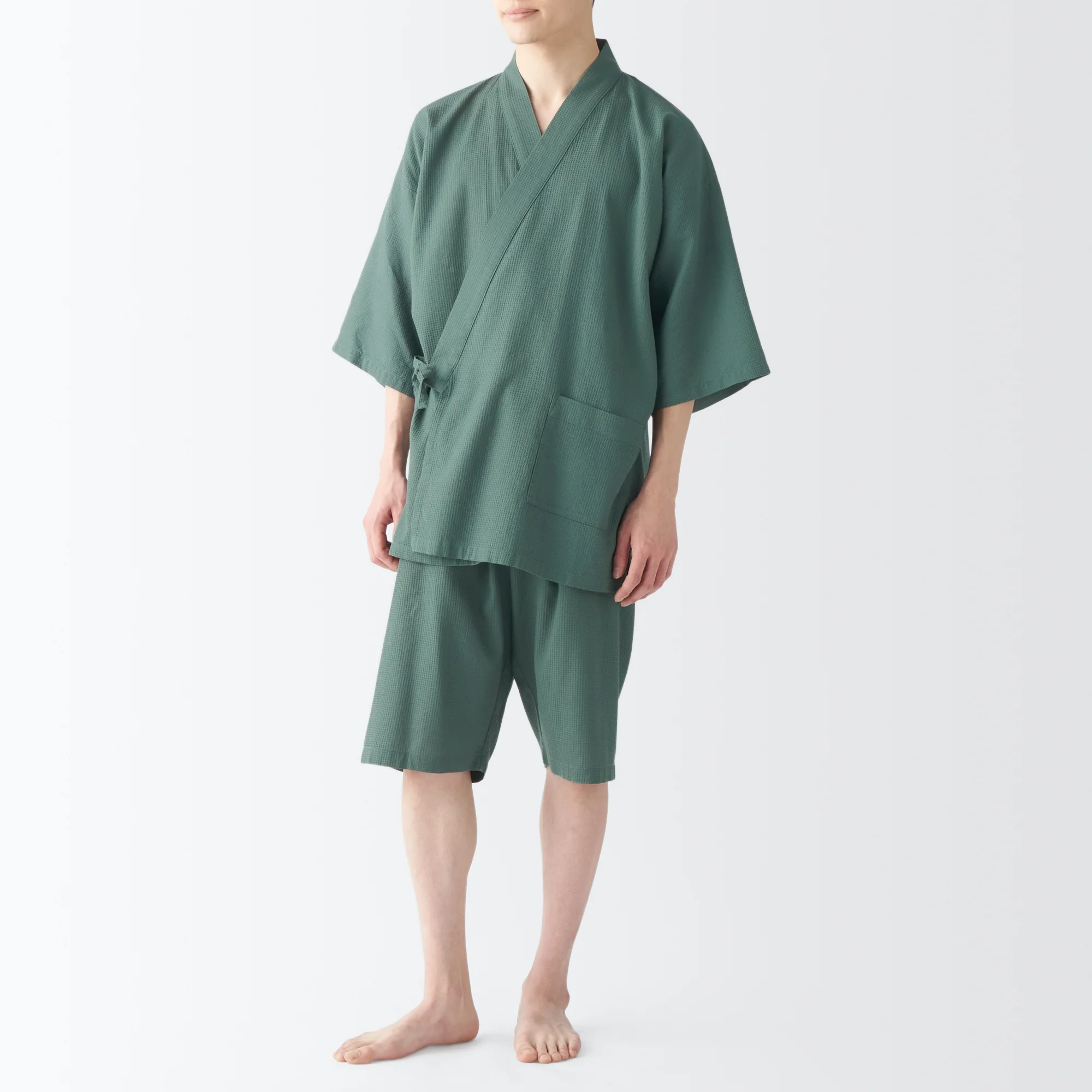 Men's Lyocell Blend Waffle Weave Jinbei Loungewear Set - Image 3