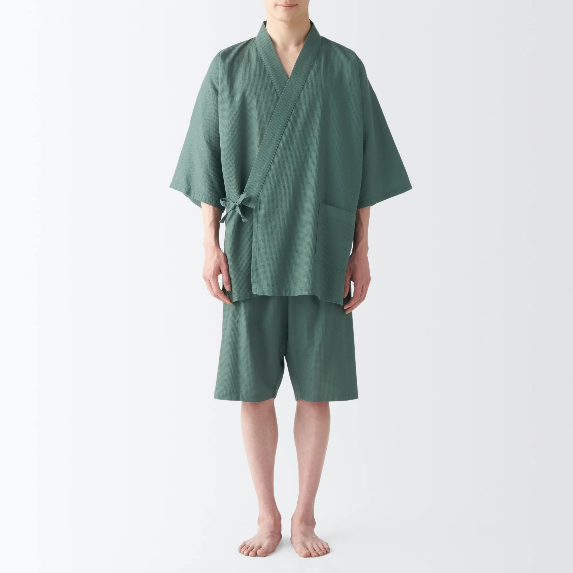 Men's Lyocell Blend Waffle Weave Jinbei Loungewear Set - Image 4