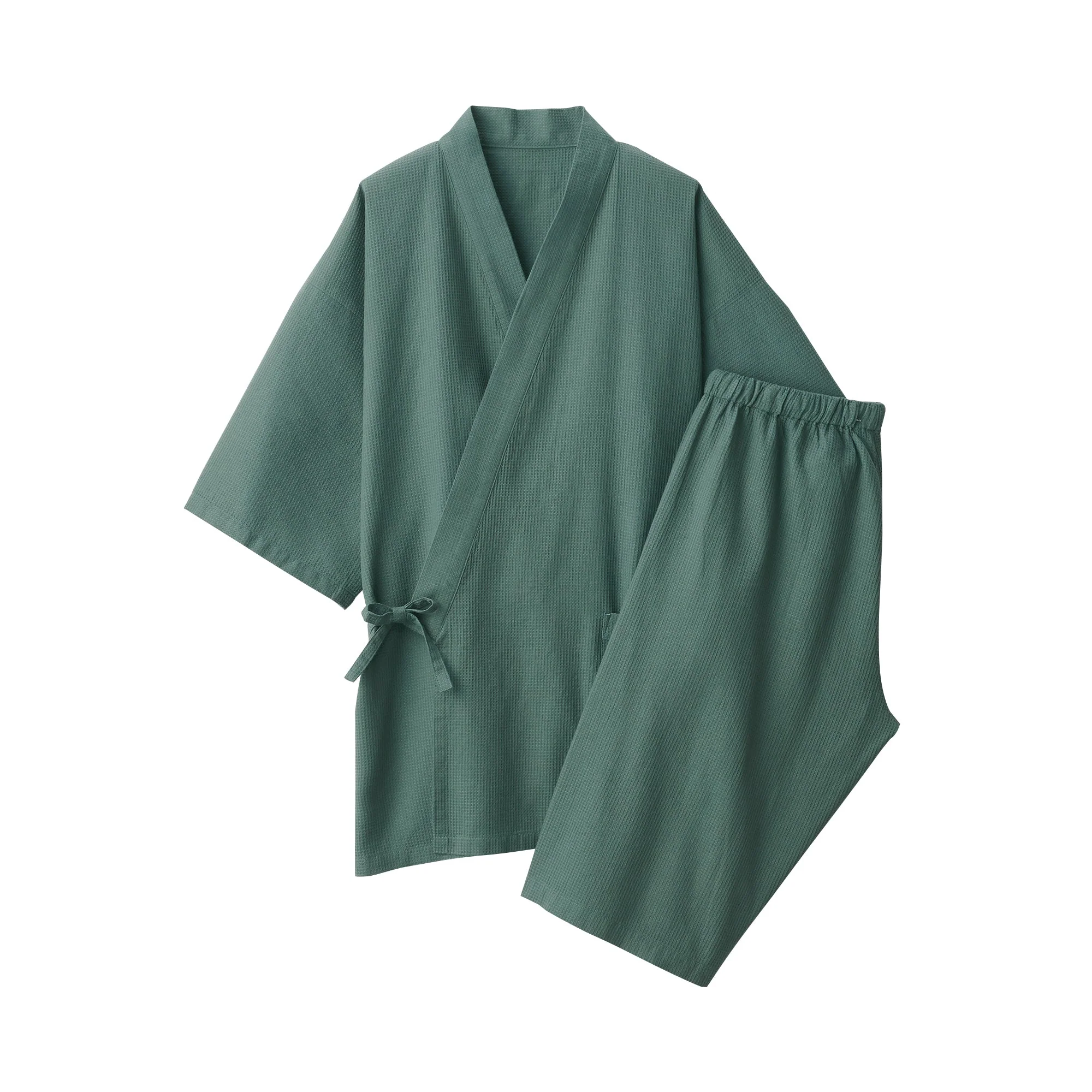 Men's Lyocell Blend Waffle Weave Jinbei Loungewear Set - Image 13