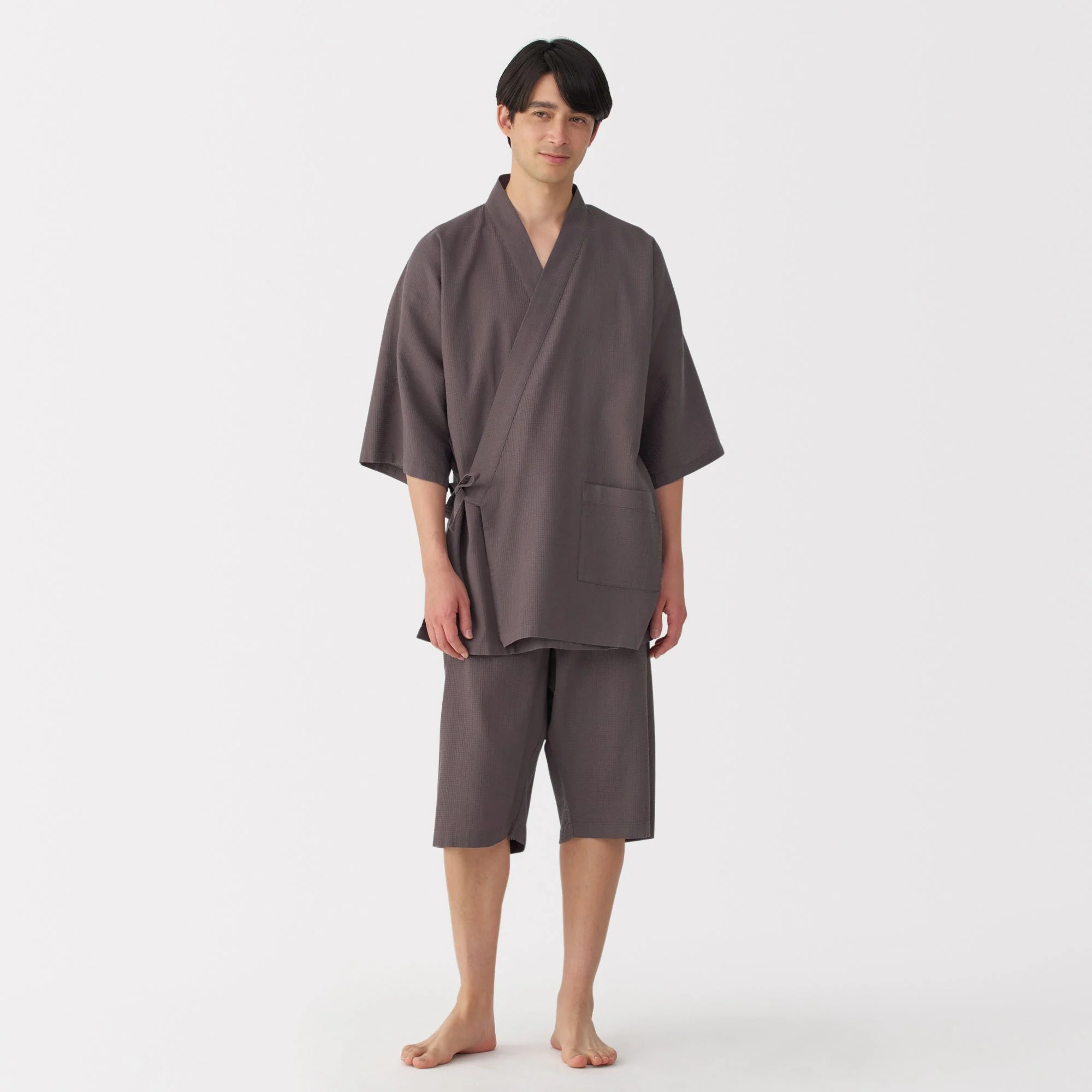 Men's Lyocell Blend Waffle Weave Jinbei Loungewear Set - Image 3