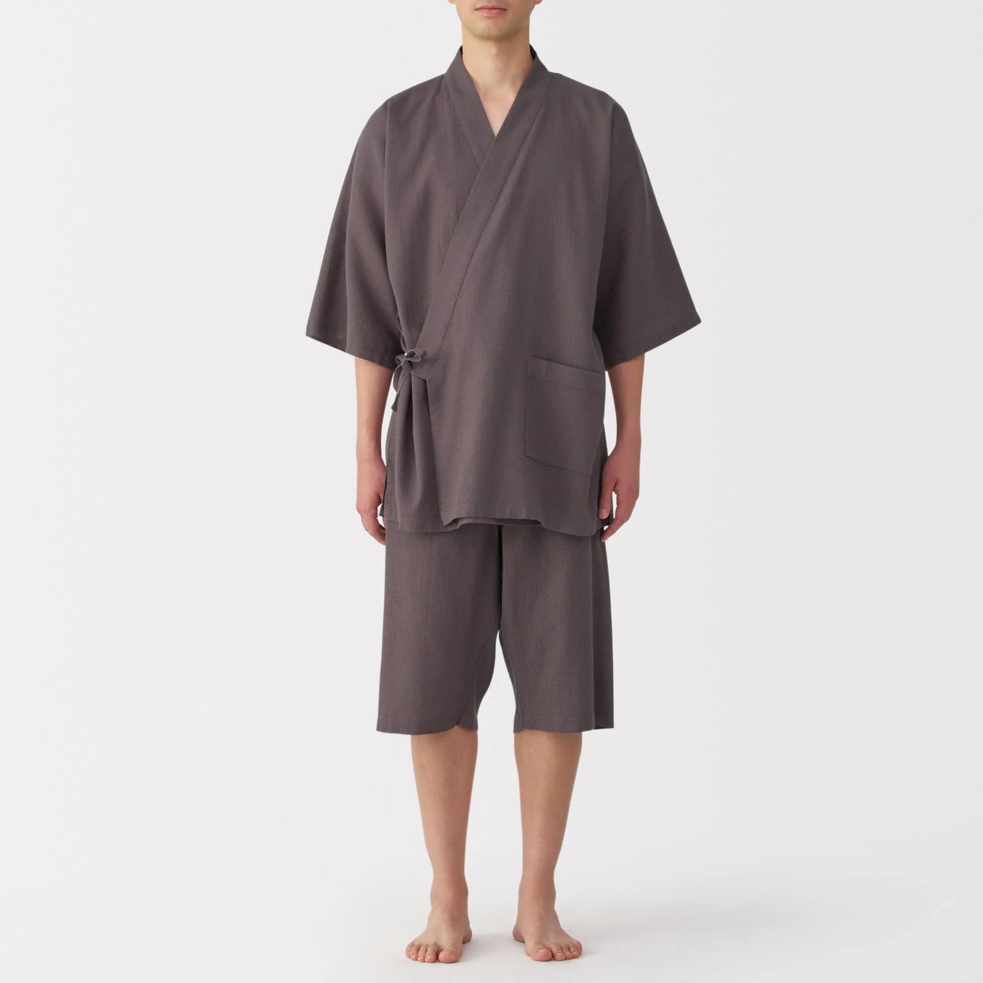 Men's Lyocell Blend Waffle Weave Jinbei Loungewear Set - Image 4