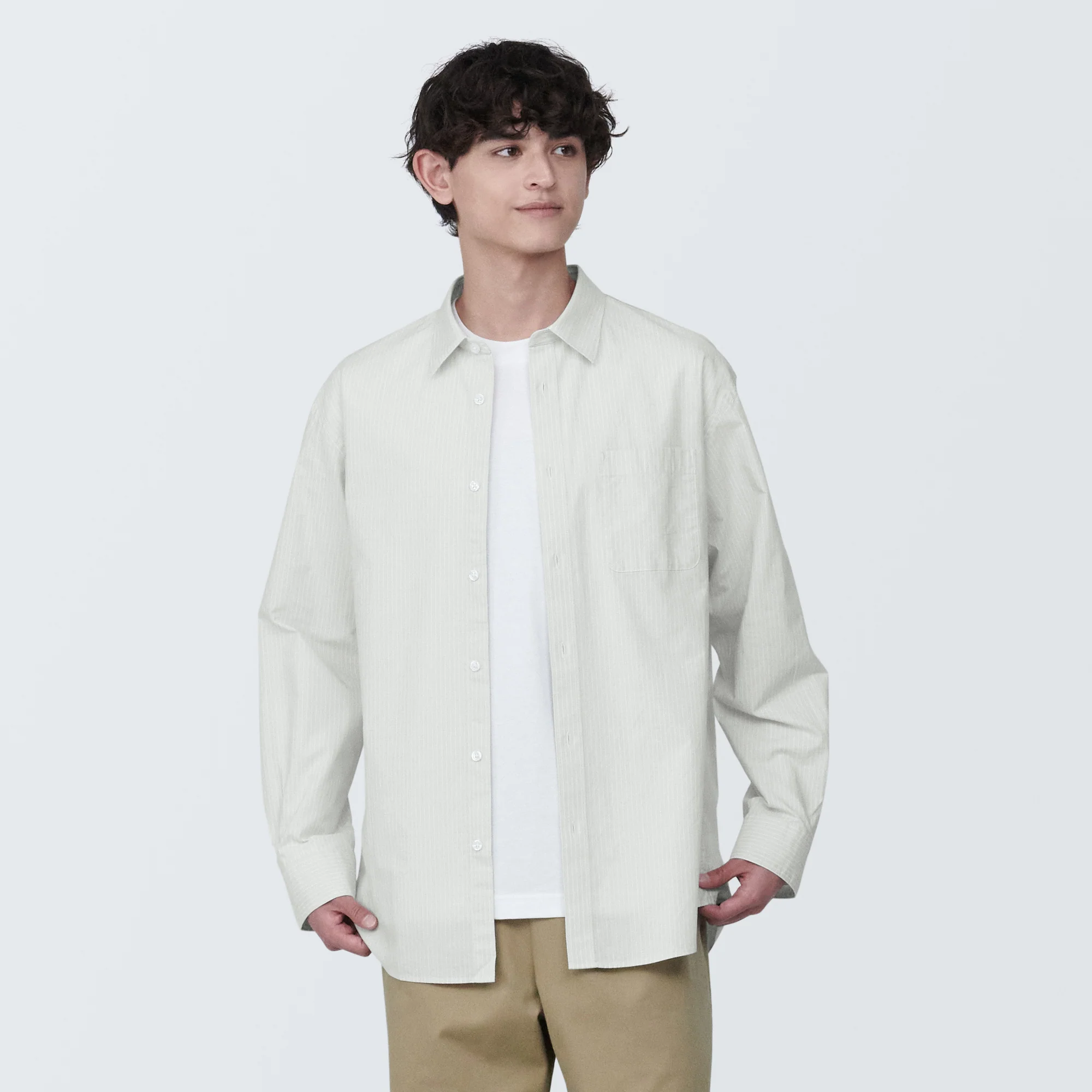 Men's Washed Broadcloth Long Sleeve Striped Shirt - Image 19