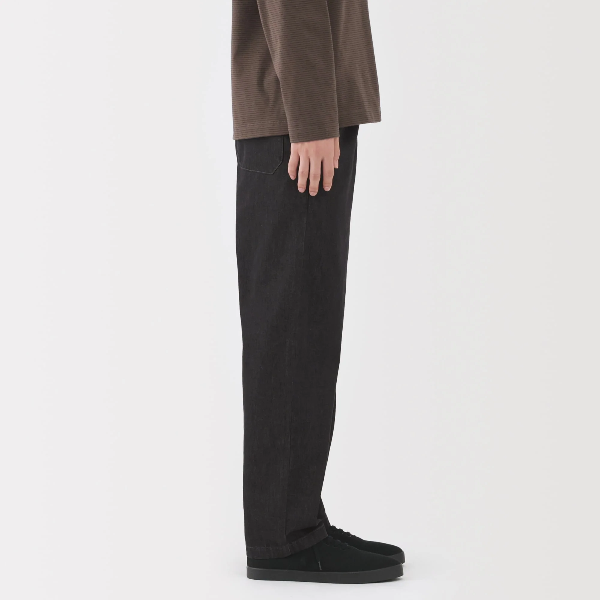 Men's Washed Denim Easy Pants - Black - Image 2