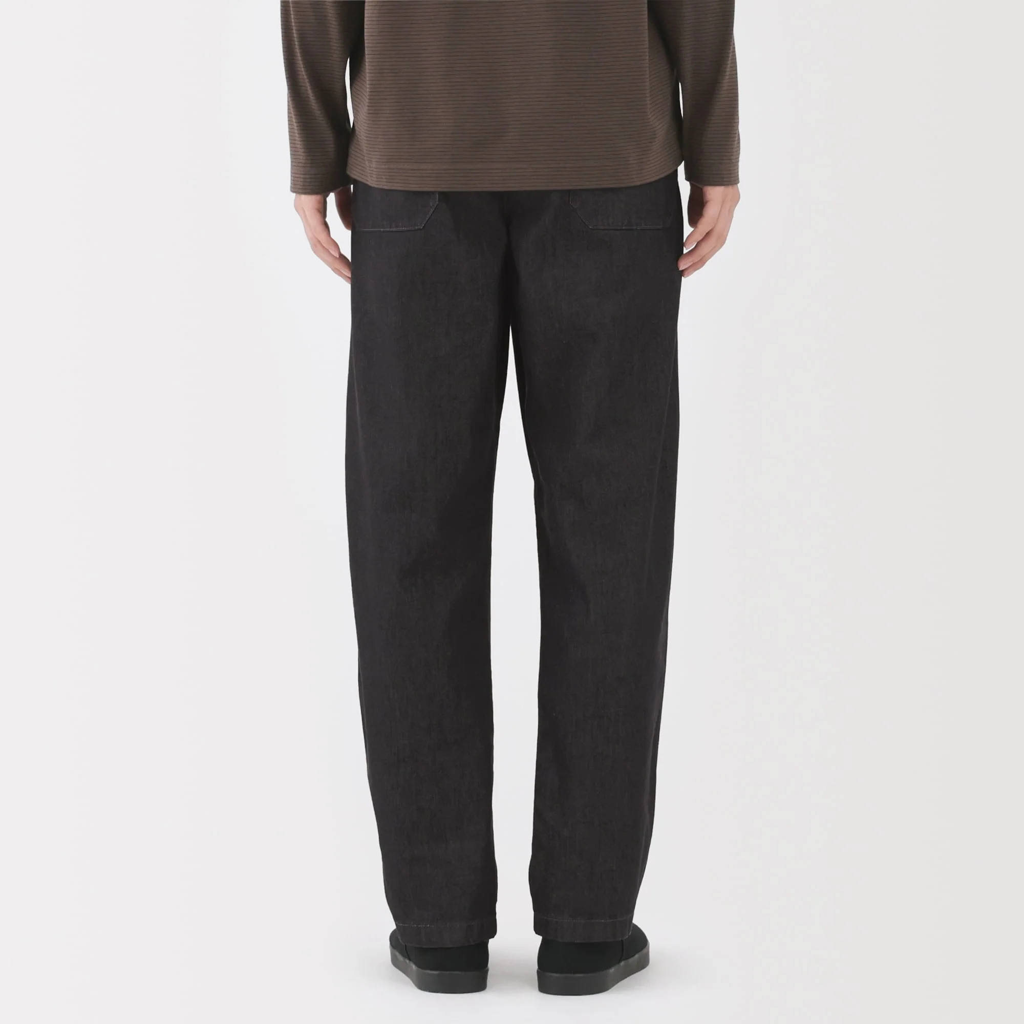 Men's Washed Denim Easy Pants - Black - Image 3