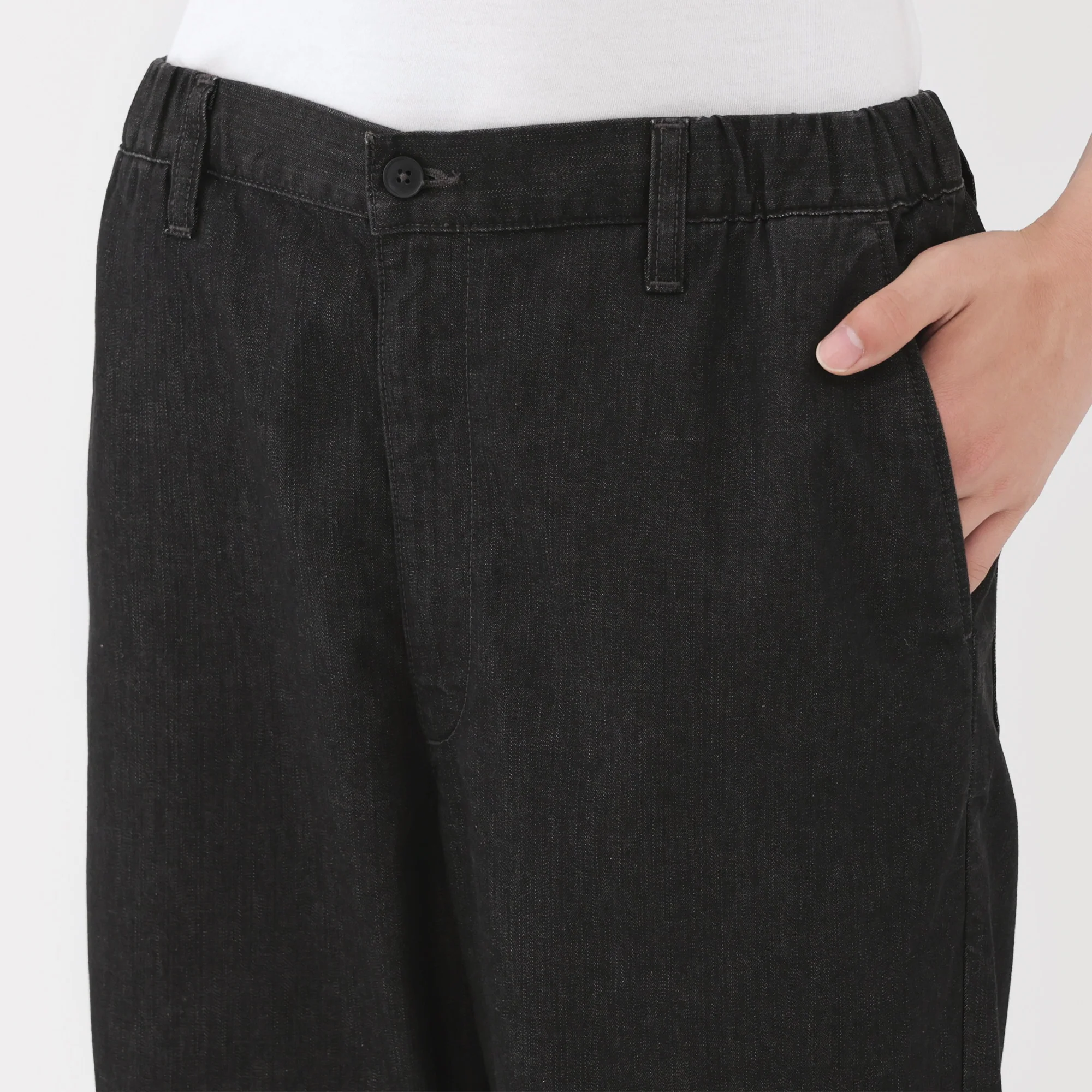 Men's Washed Denim Easy Pants - Black - Image 4