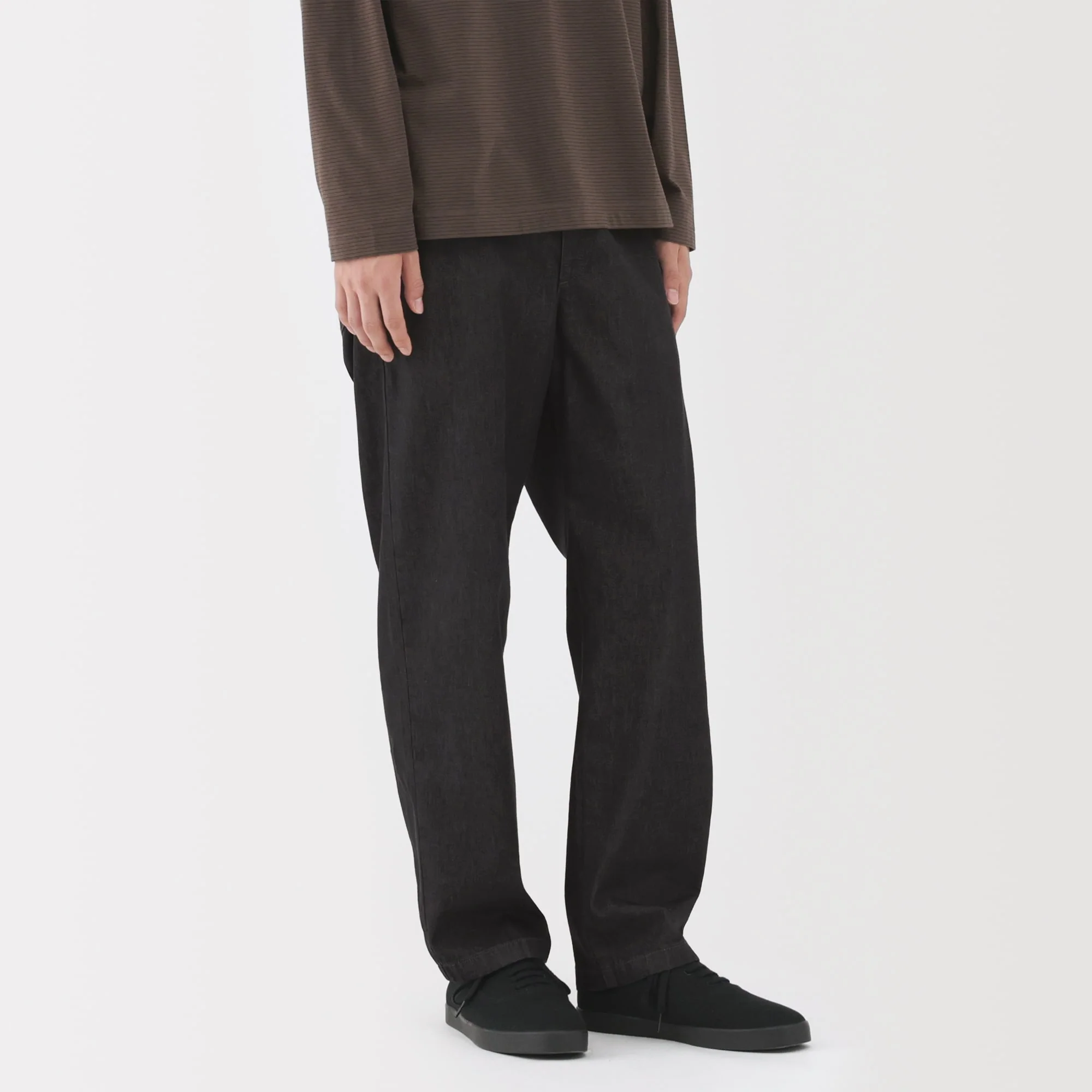 Men's Washed Denim Easy Pants - Black - Image 9