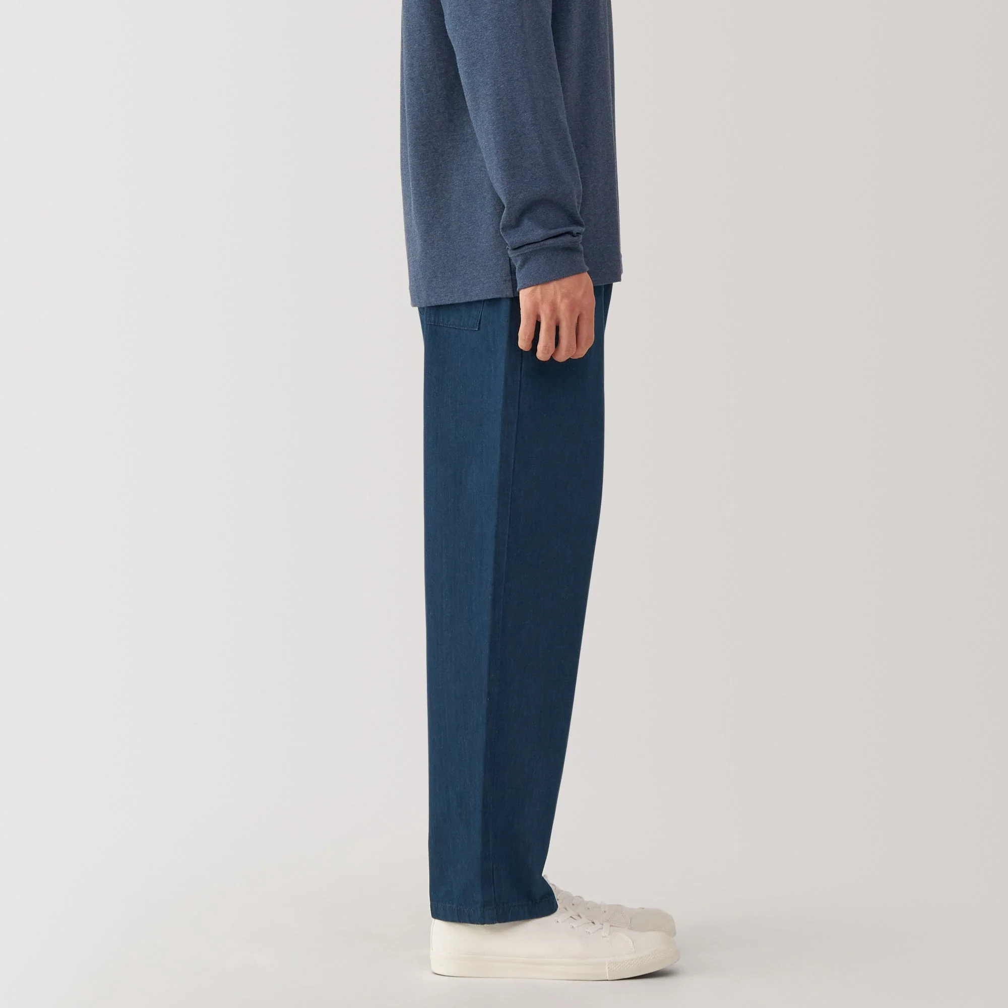 Men's Washed Denim Easy Pants - Dark Navy - Image 4
