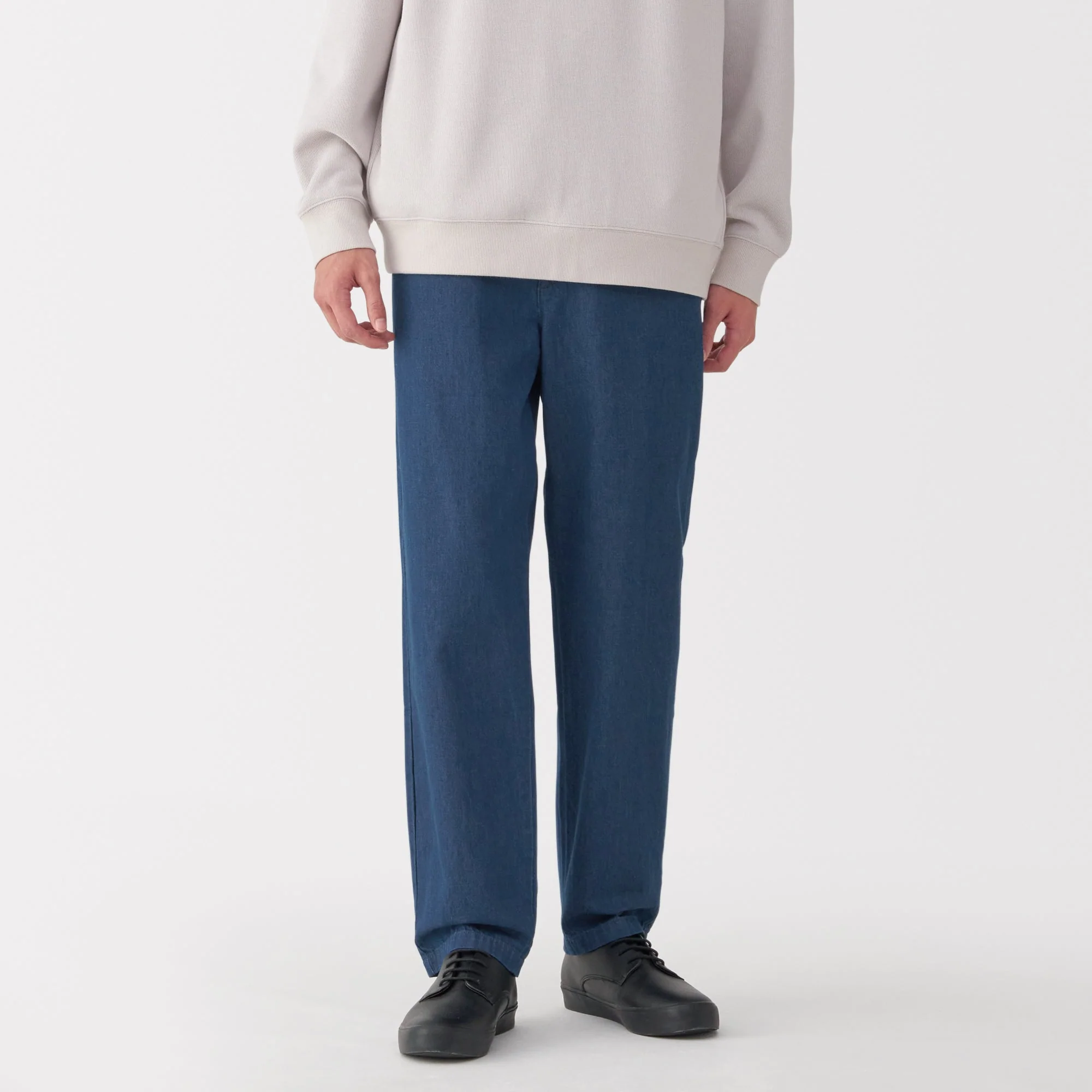 Men's Washed Denim Easy Pants - Navy - Image 3