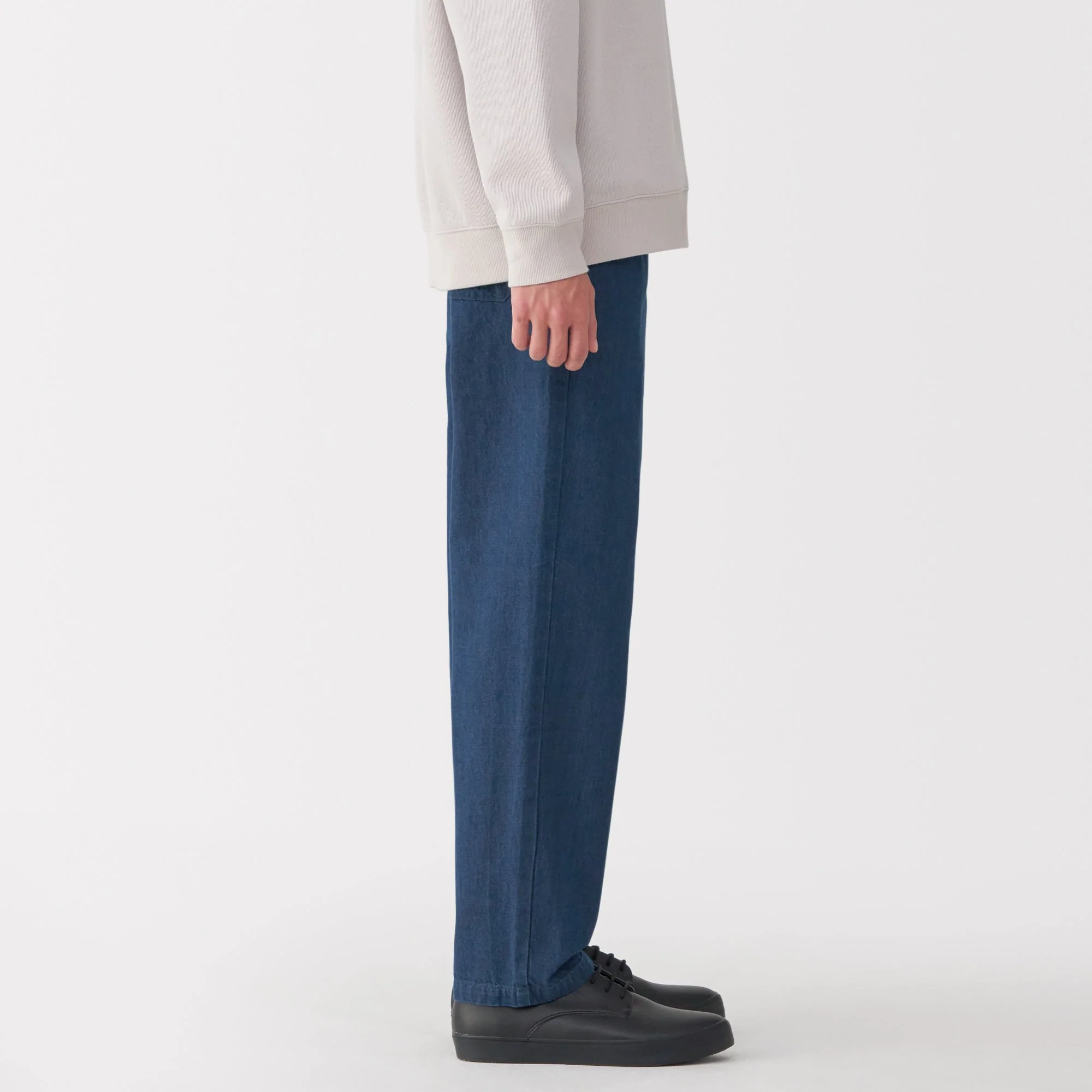 Men's Washed Denim Easy Pants - Navy - Image 5