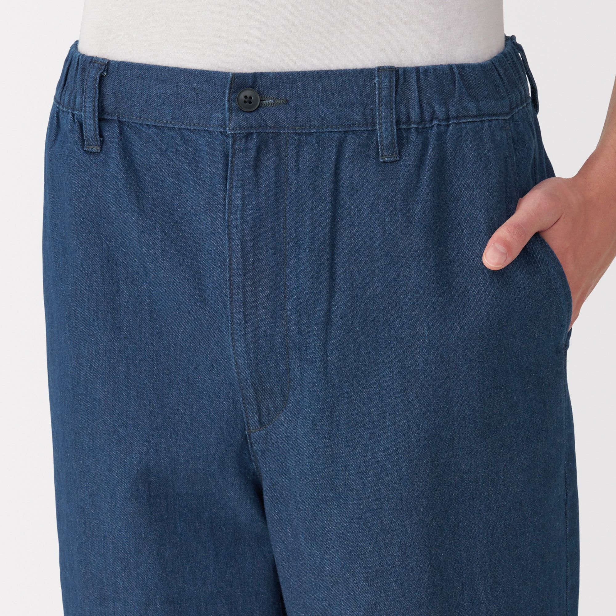 Men's Washed Denim Easy Pants - Navy - Image 7