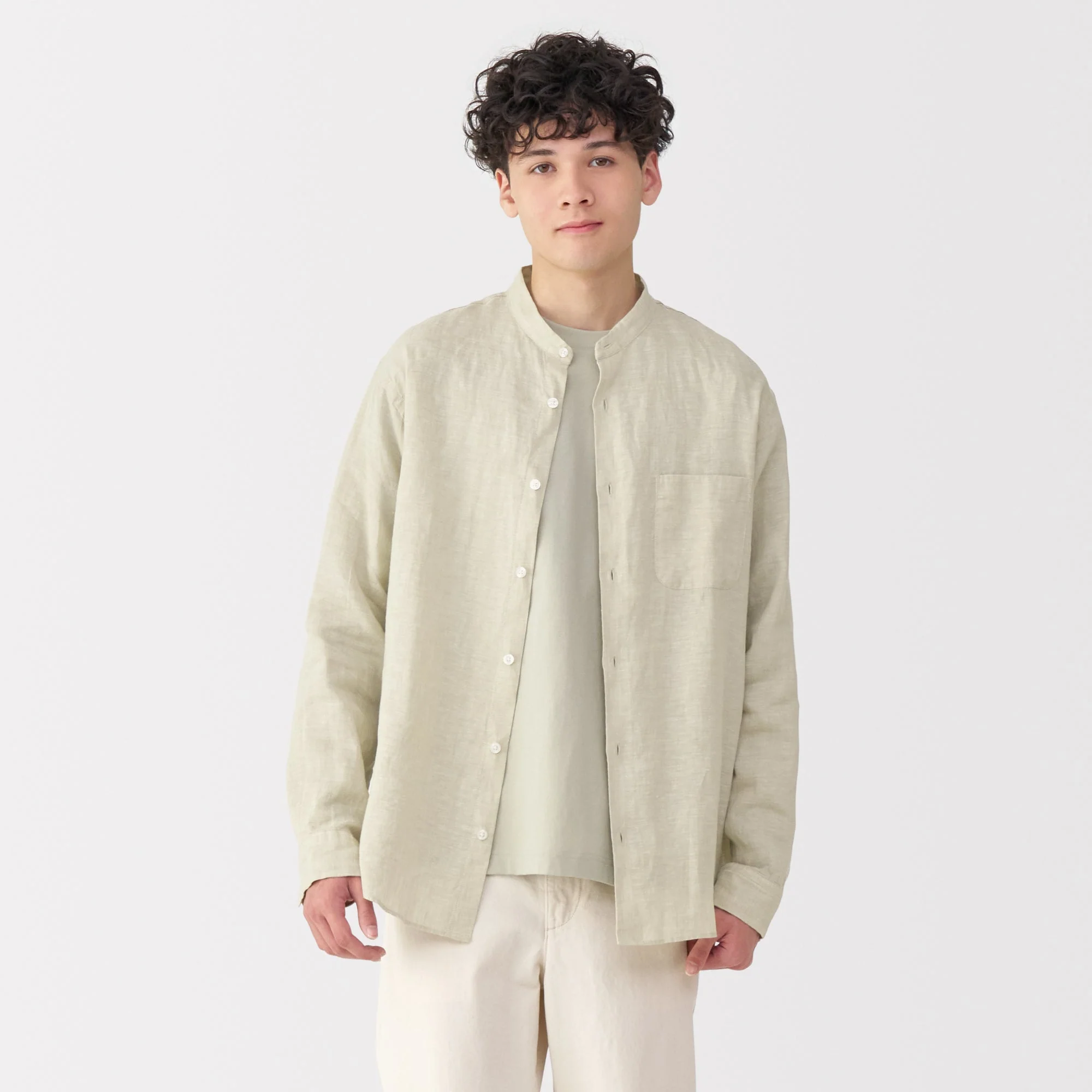 Men's Linen Stand Collar Shirt - Image 19