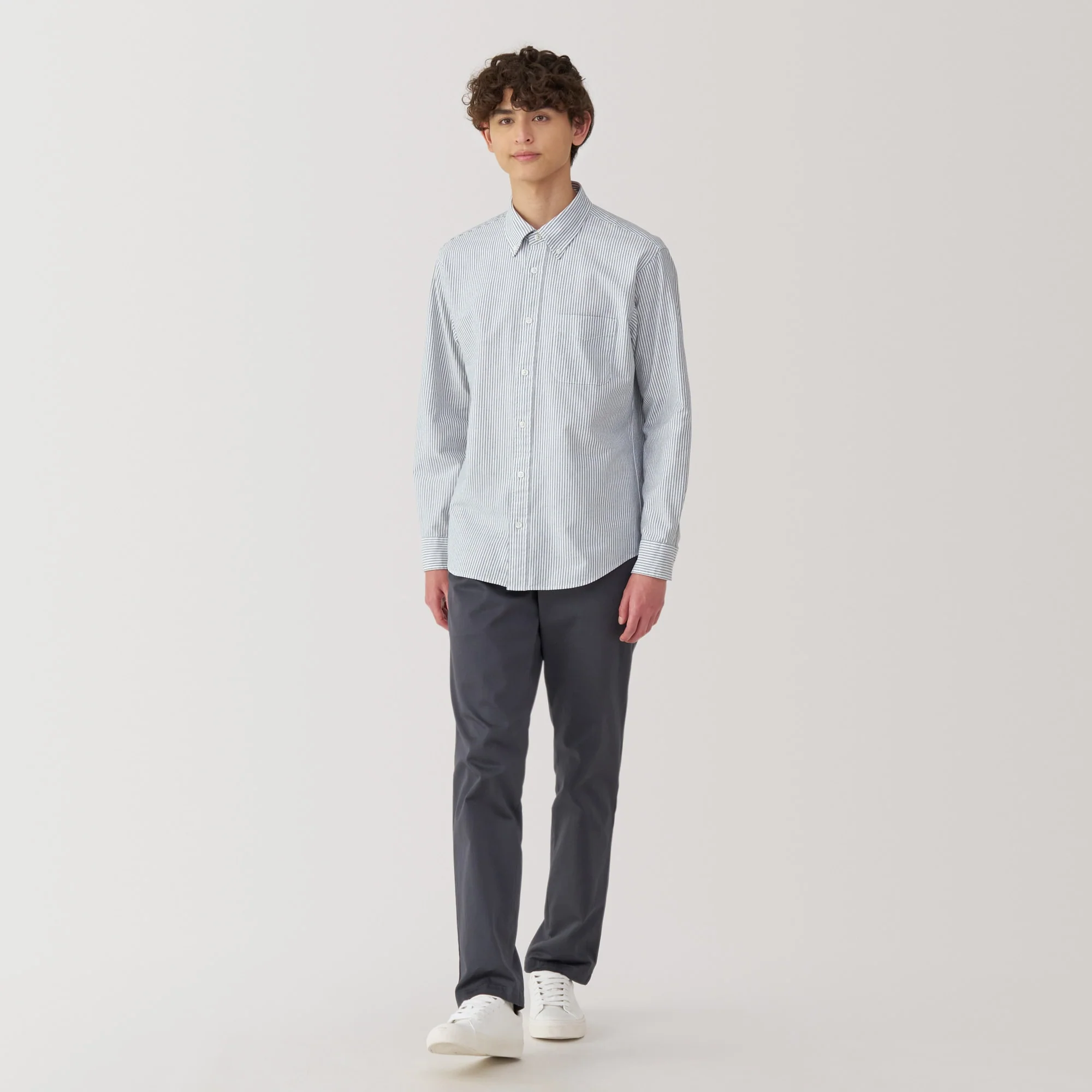 Men's Washed Oxford Button Down Long Sleeve Striped Shirt - Image 11