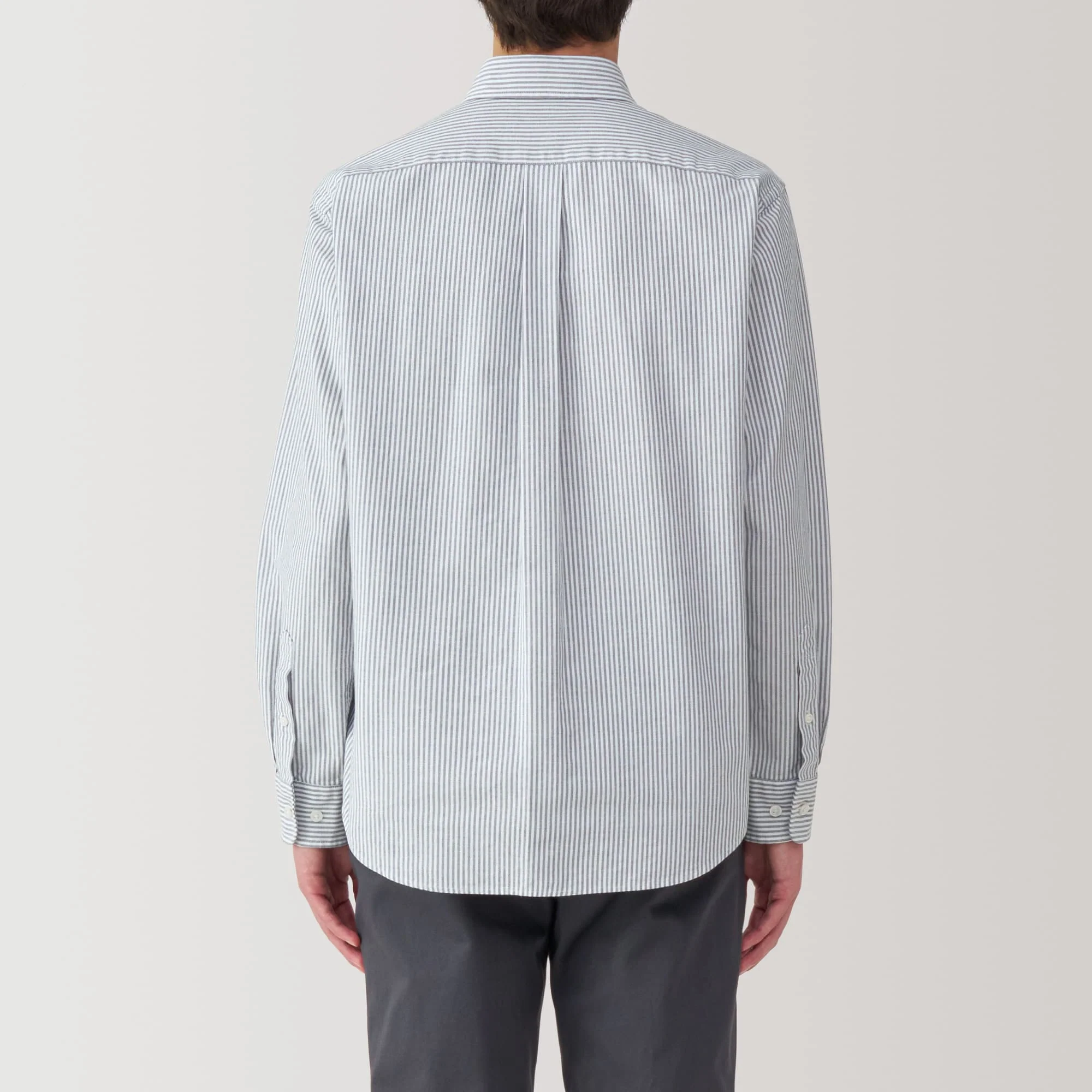 Men's Washed Oxford Button Down Long Sleeve Striped Shirt - Image 13