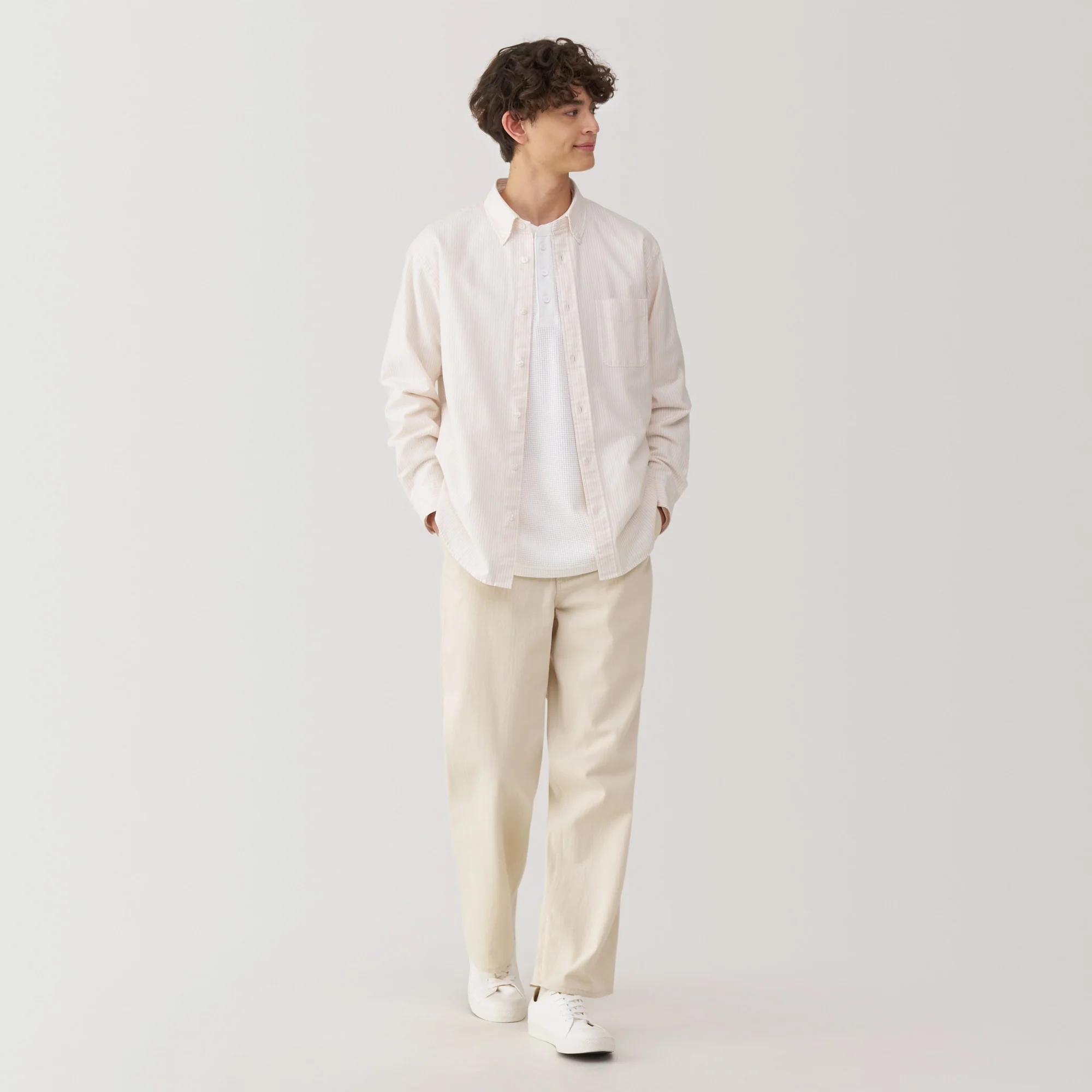 Men's Washed Oxford Button Down Long Sleeve Striped Shirt - Image 4