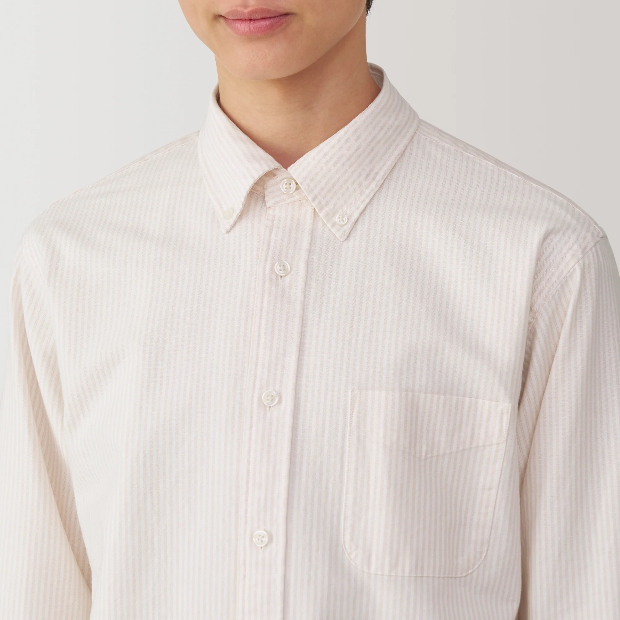 Men's Washed Oxford Button Down Long Sleeve Striped Shirt - Image 7