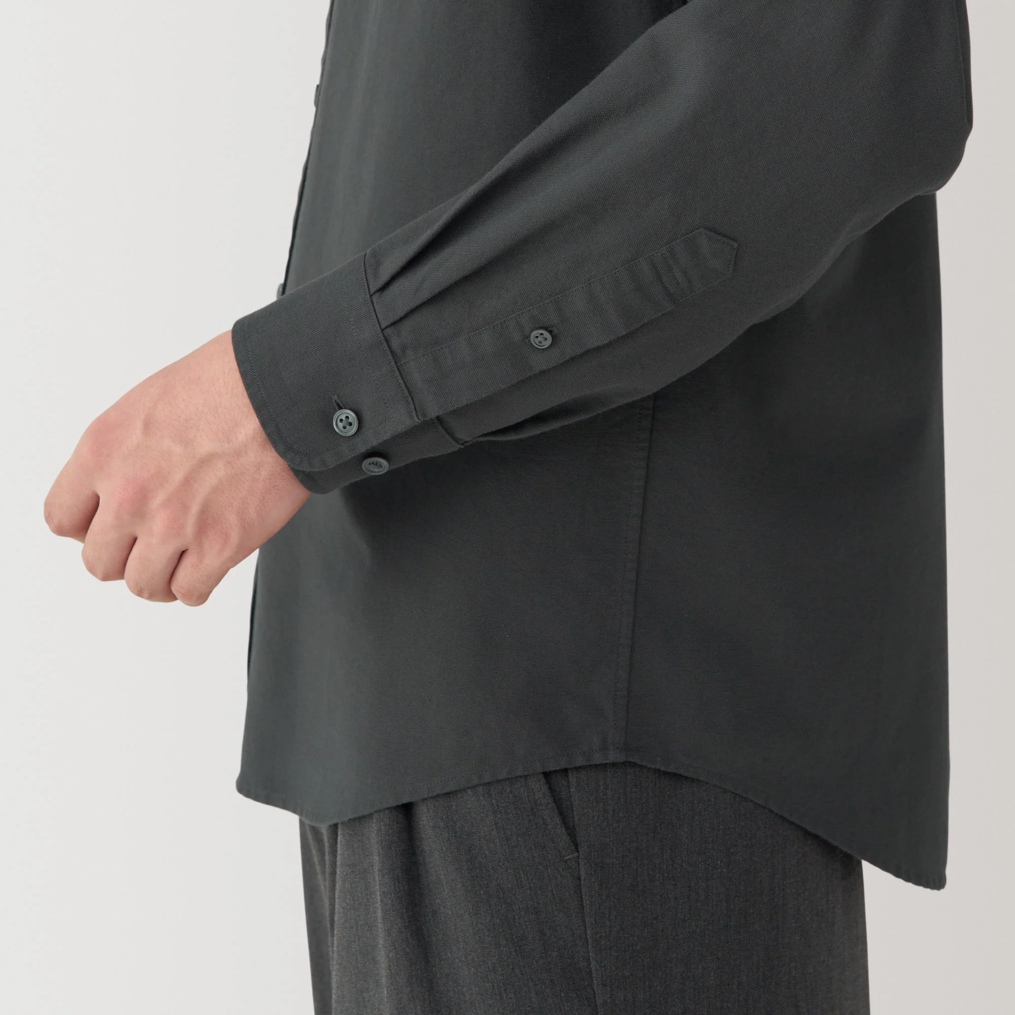 Men's Washed Oxford Stand Collar Long Sleeve Shirt - Image 16