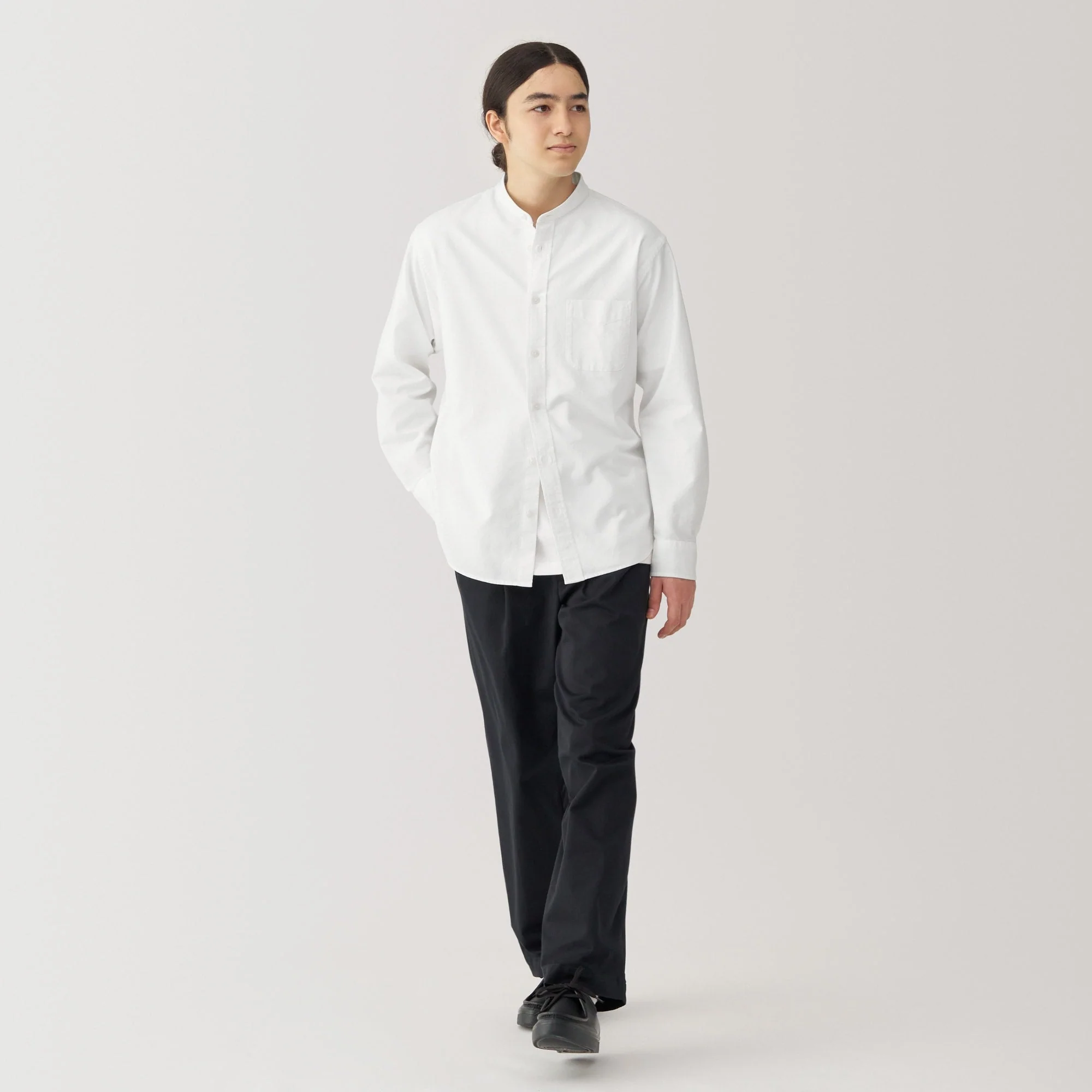 Men's Washed Oxford Stand Collar Long Sleeve Shirt - Image 20