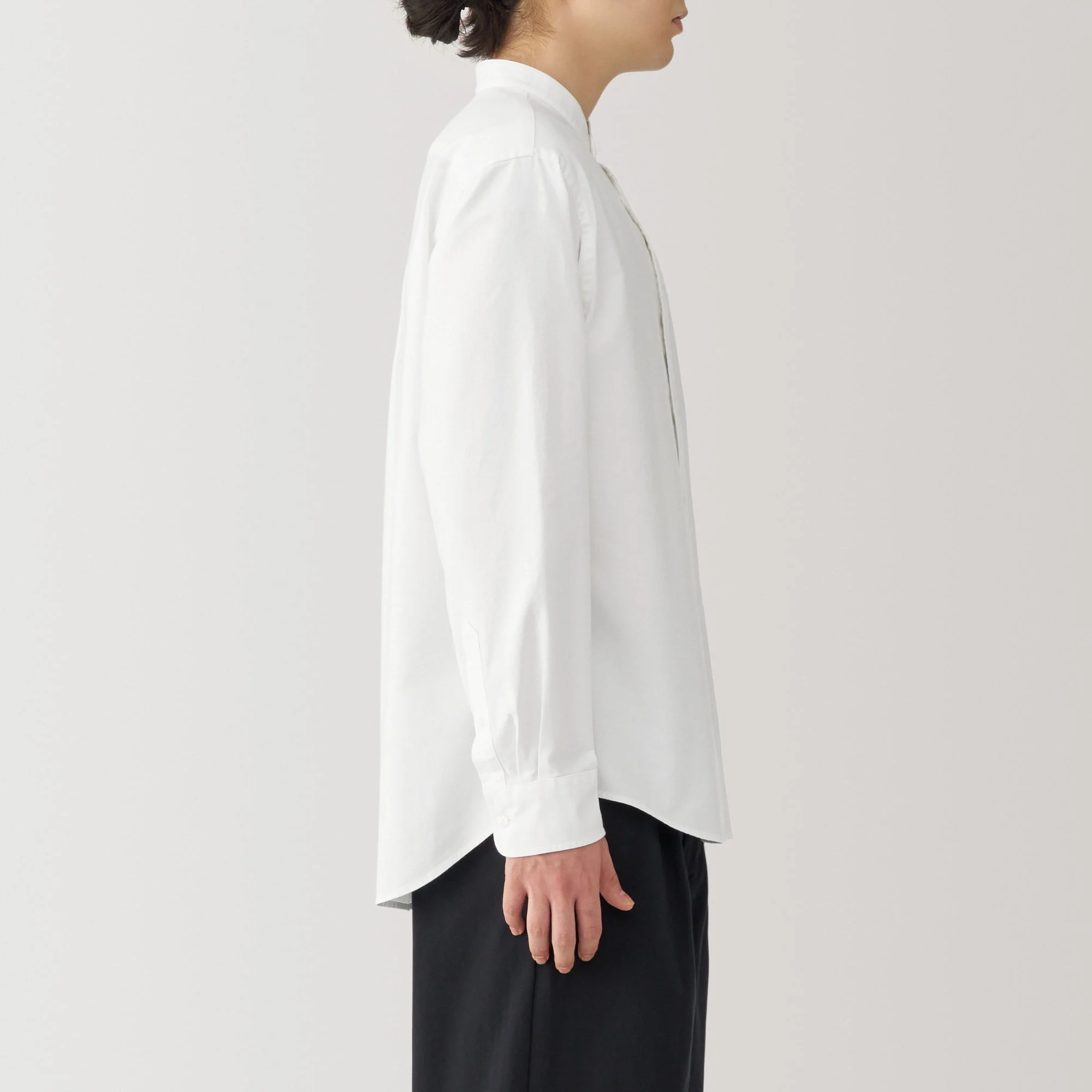 Men's Washed Oxford Stand Collar Long Sleeve Shirt - Image 21