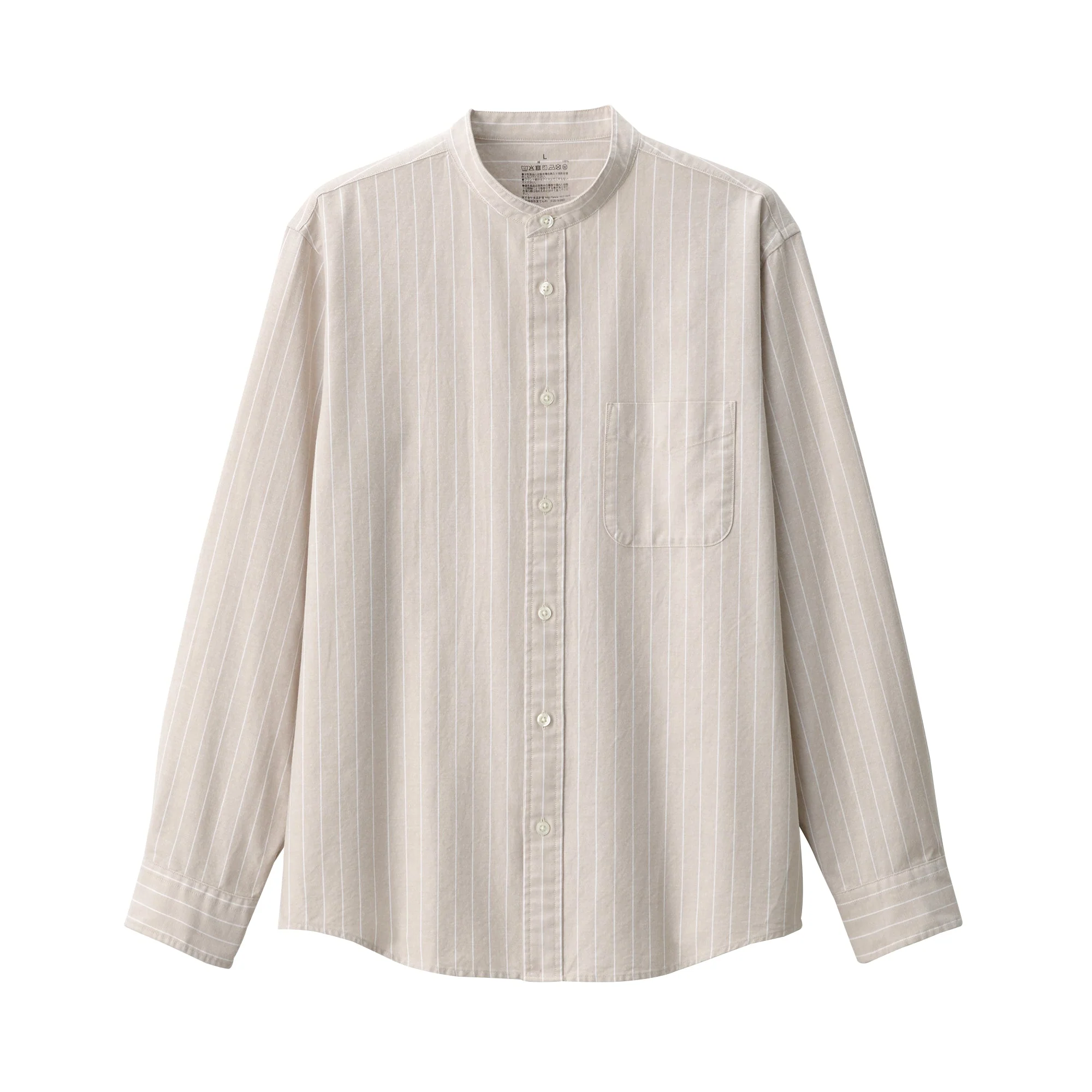 Men's Washed Oxford Stand Collar Long Sleeve Striped Shirt - Image 10