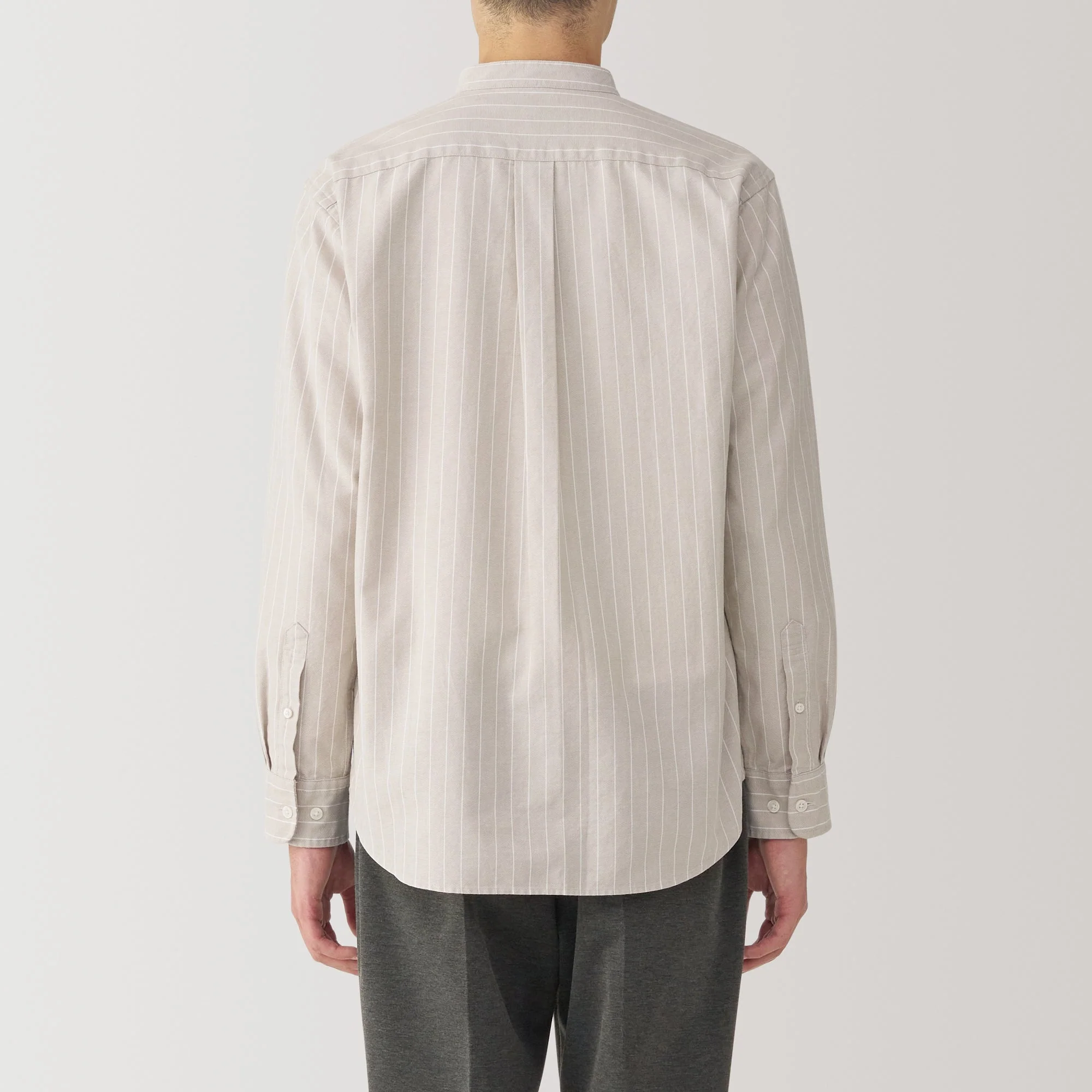 Men's Washed Oxford Stand Collar Long Sleeve Striped Shirt - Image 14
