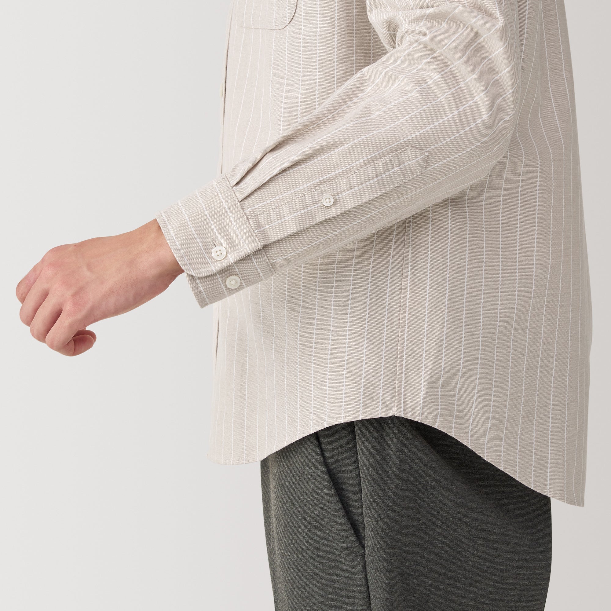 Men's Washed Oxford Stand Collar Long Sleeve Striped Shirt - Image 16