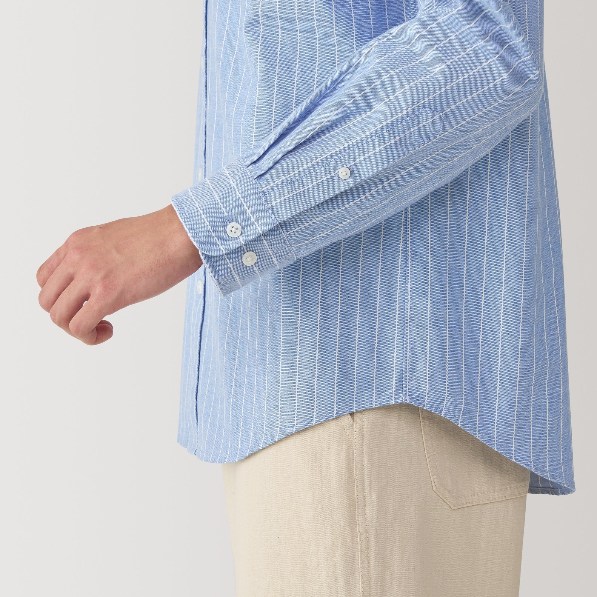 Men's Washed Oxford Stand Collar Long Sleeve Striped Shirt - Image 8