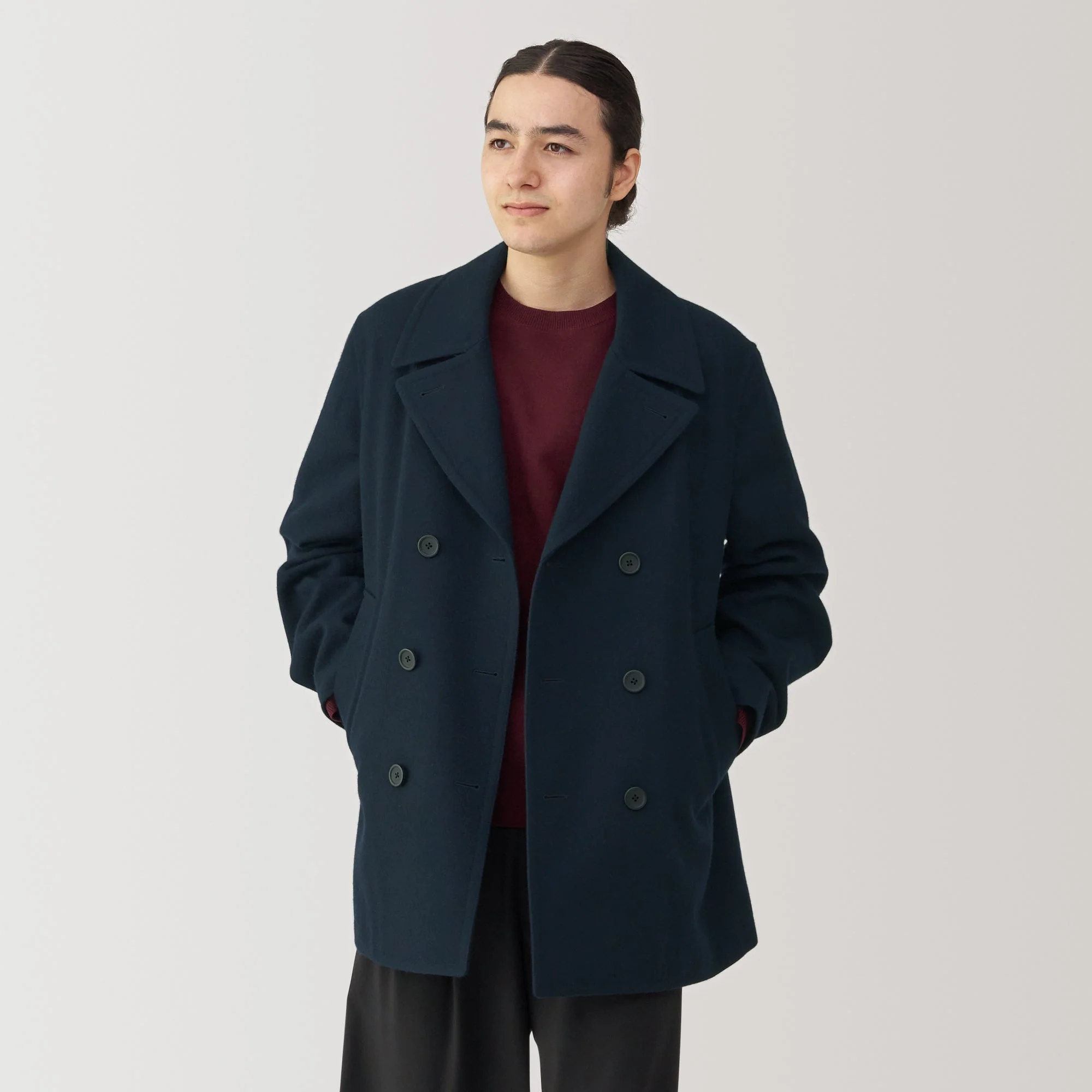 Men's Wool Blend Pea Coat - Dark Navy