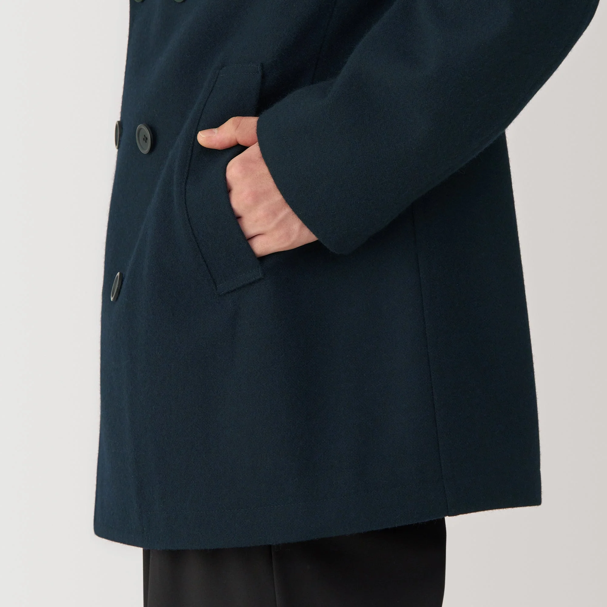 Men's Wool Blend Pea Coat - Dark Navy - Image 8