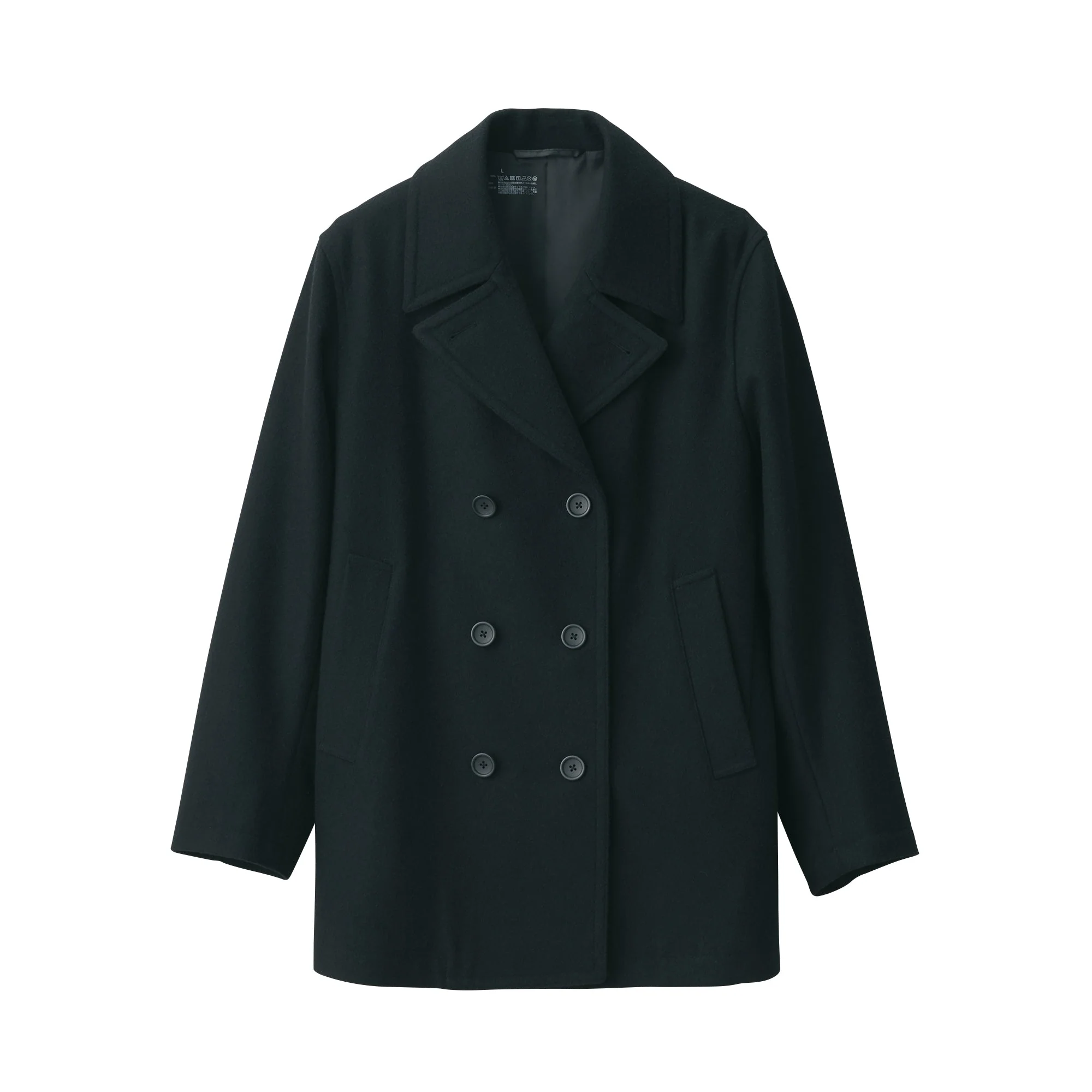 Men's Wool Blend Pea Coat - Black - Image 2