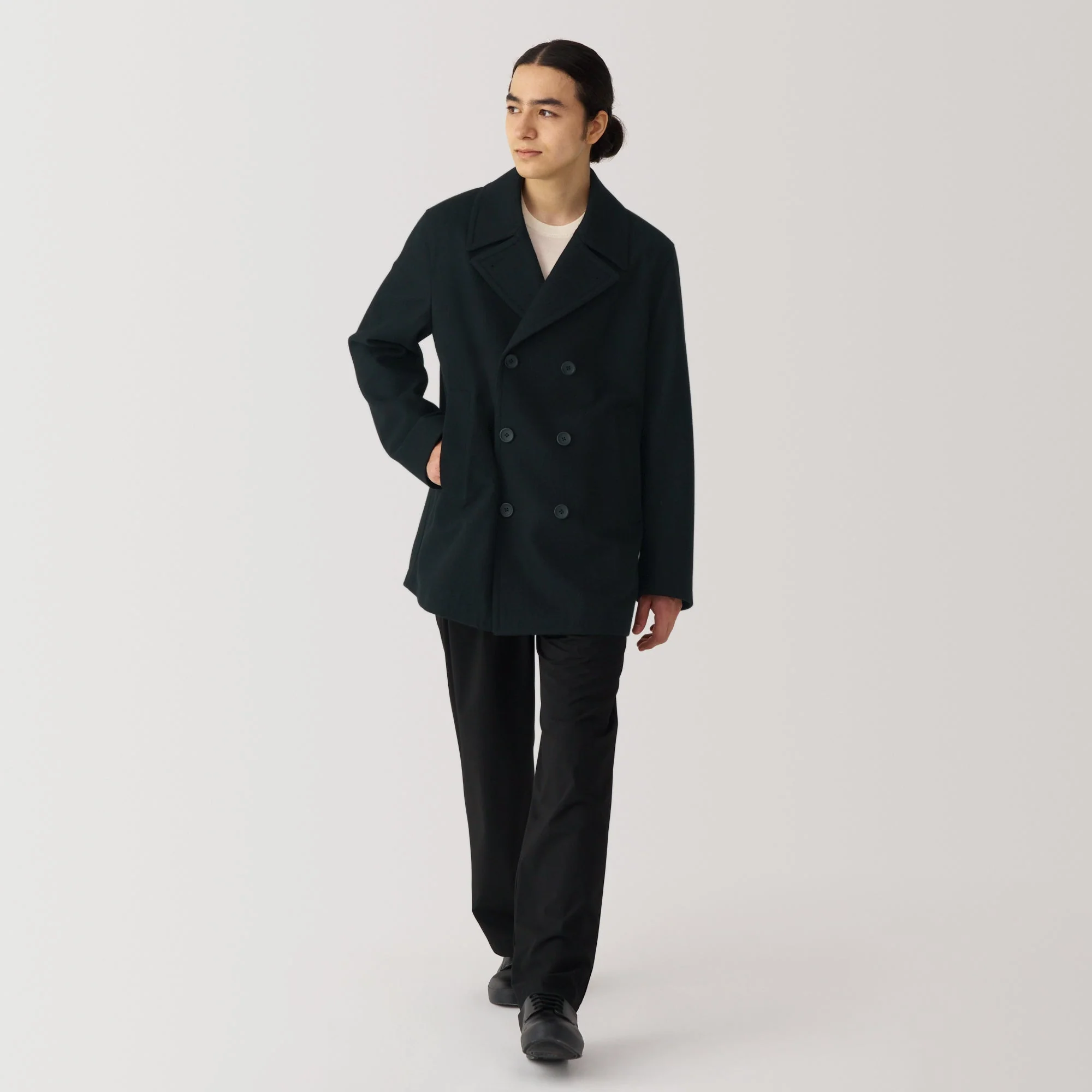 Men's Wool Blend Pea Coat - Black - Image 4