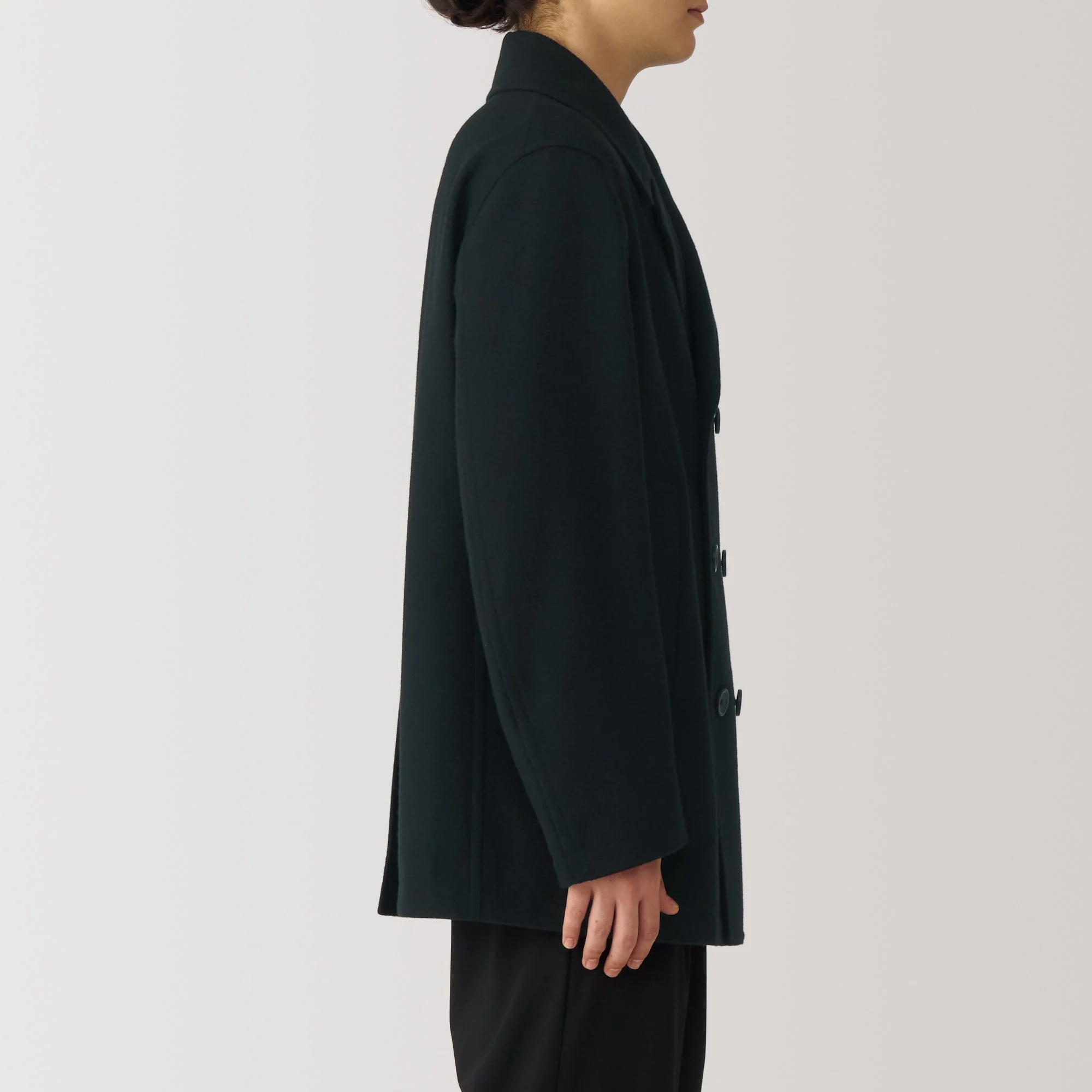 Men's Wool Blend Pea Coat - Black - Image 5