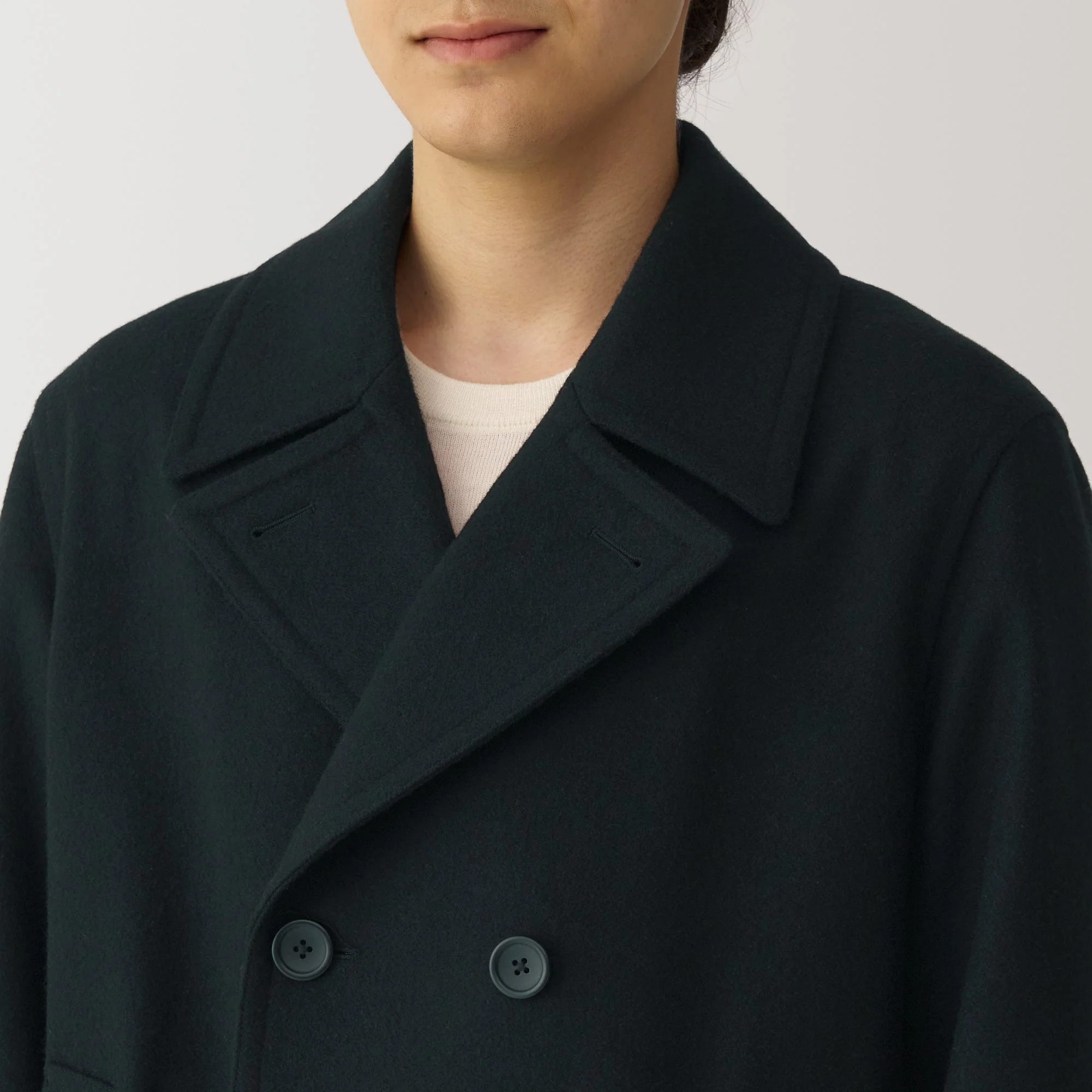 Men's Wool Blend Pea Coat - Black - Image 7