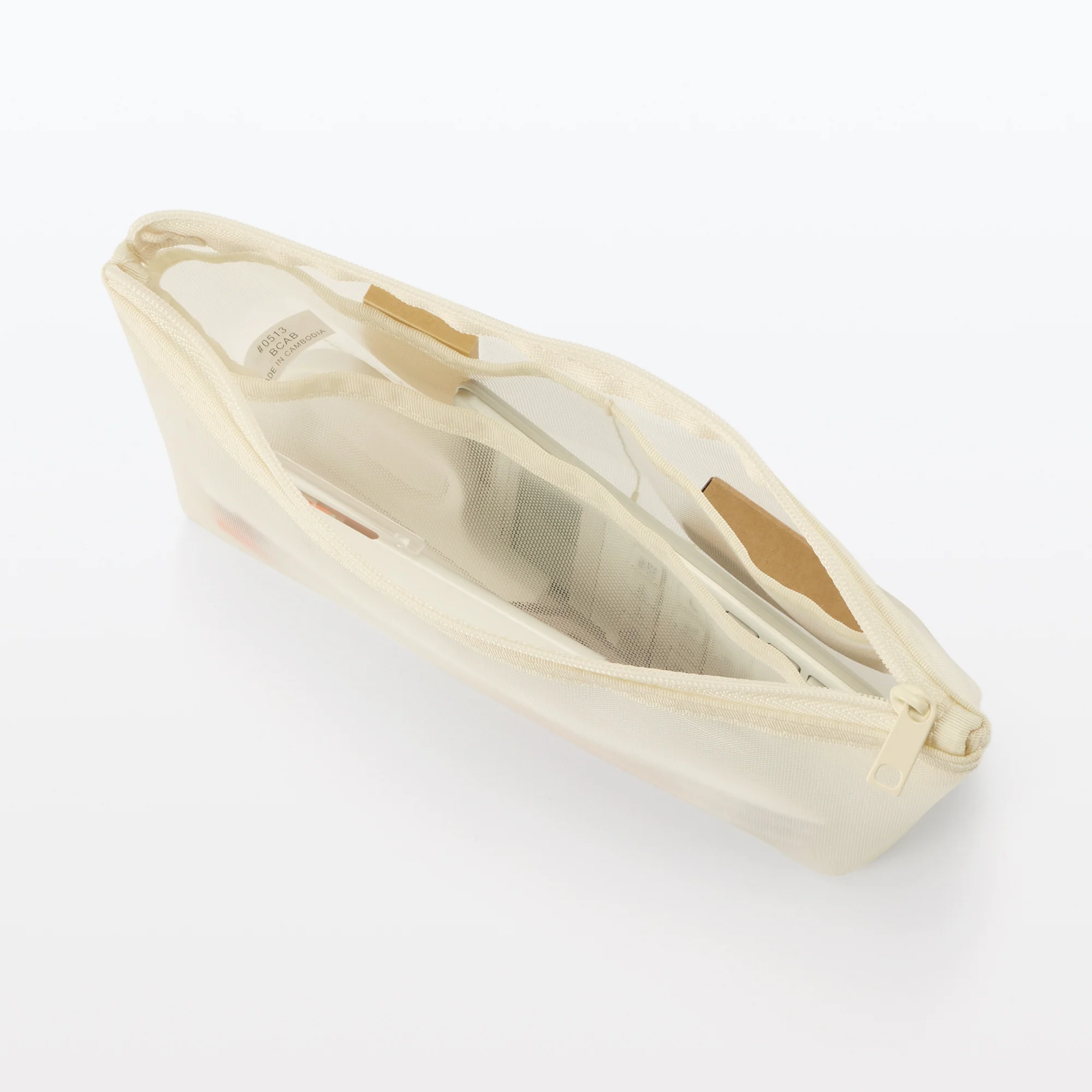 Nylon Mesh Pen Case with Gusset Tall - Ivory - Image 6