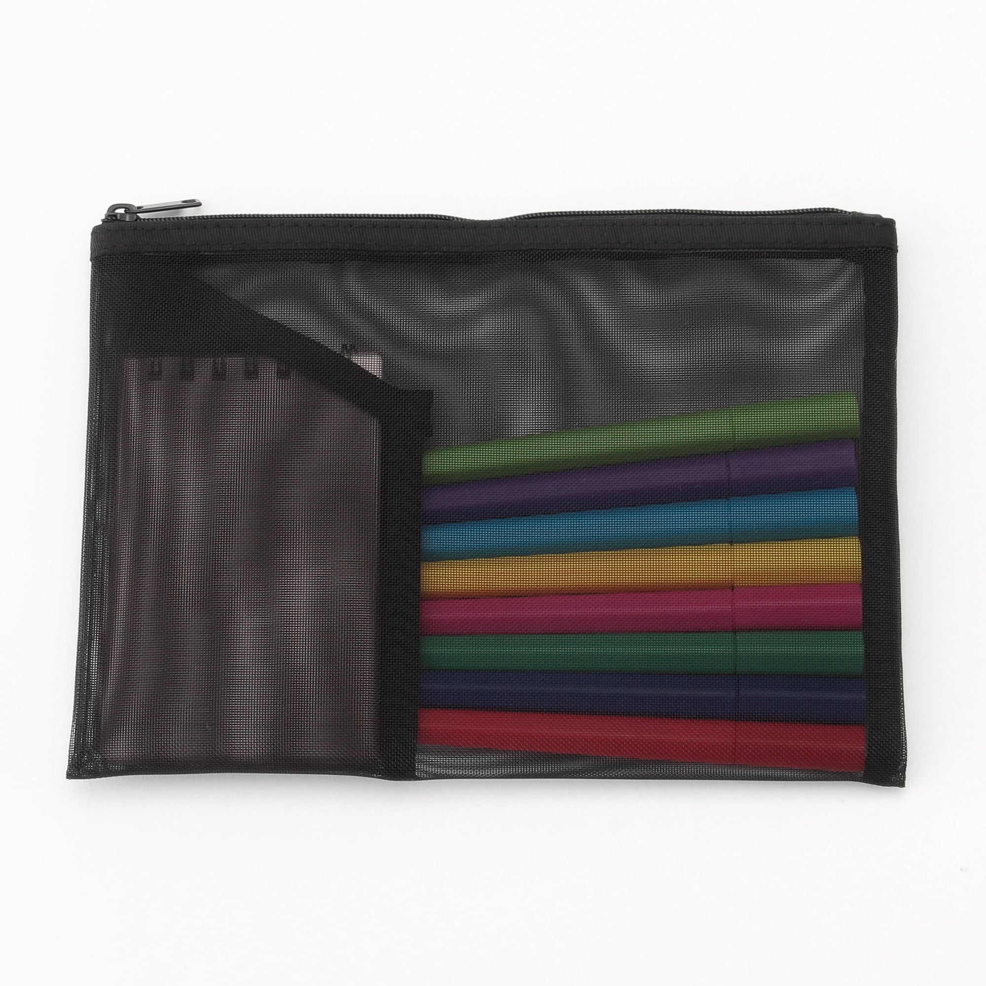 Nylon Mesh Pouch with Pocket - B6 - Black - Image 2