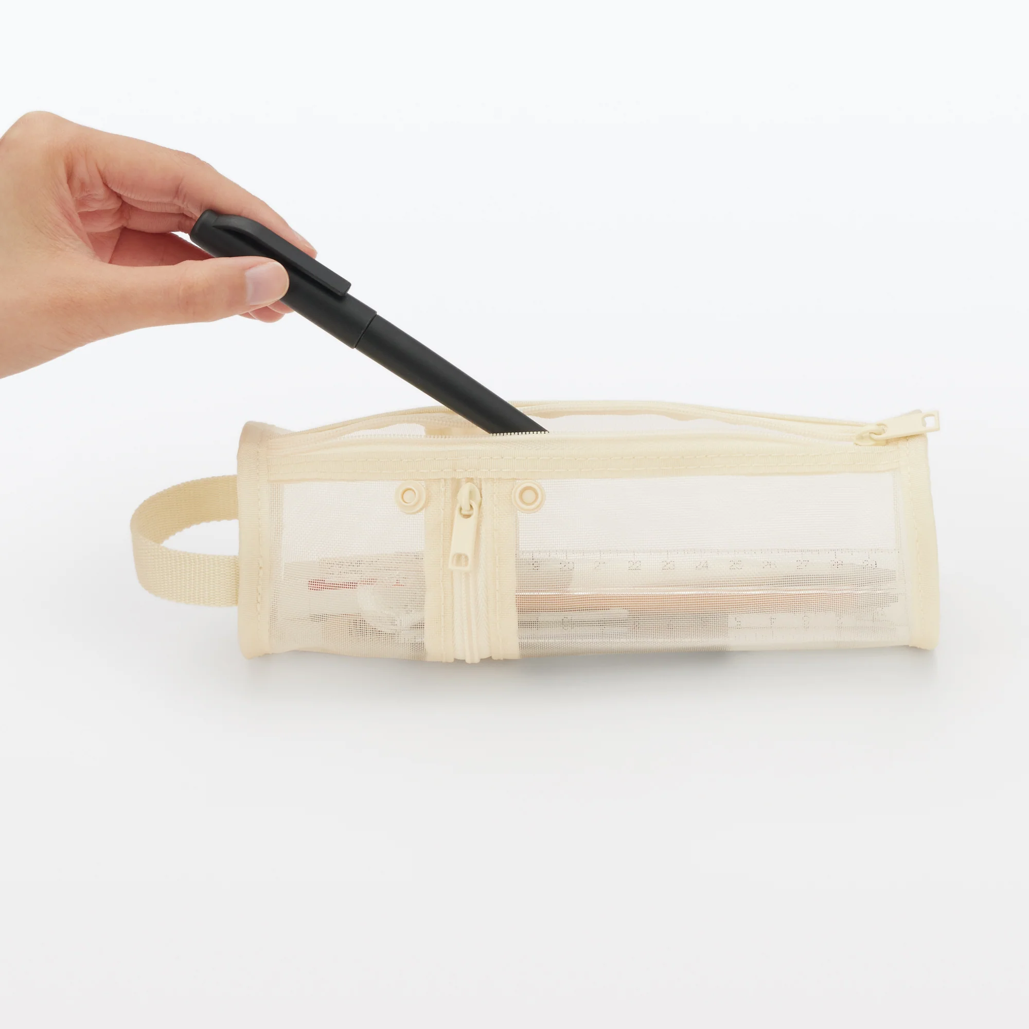 Nylon Mesh Vertical/Horizontal Pen Case Thin - Ivory - Image 6
