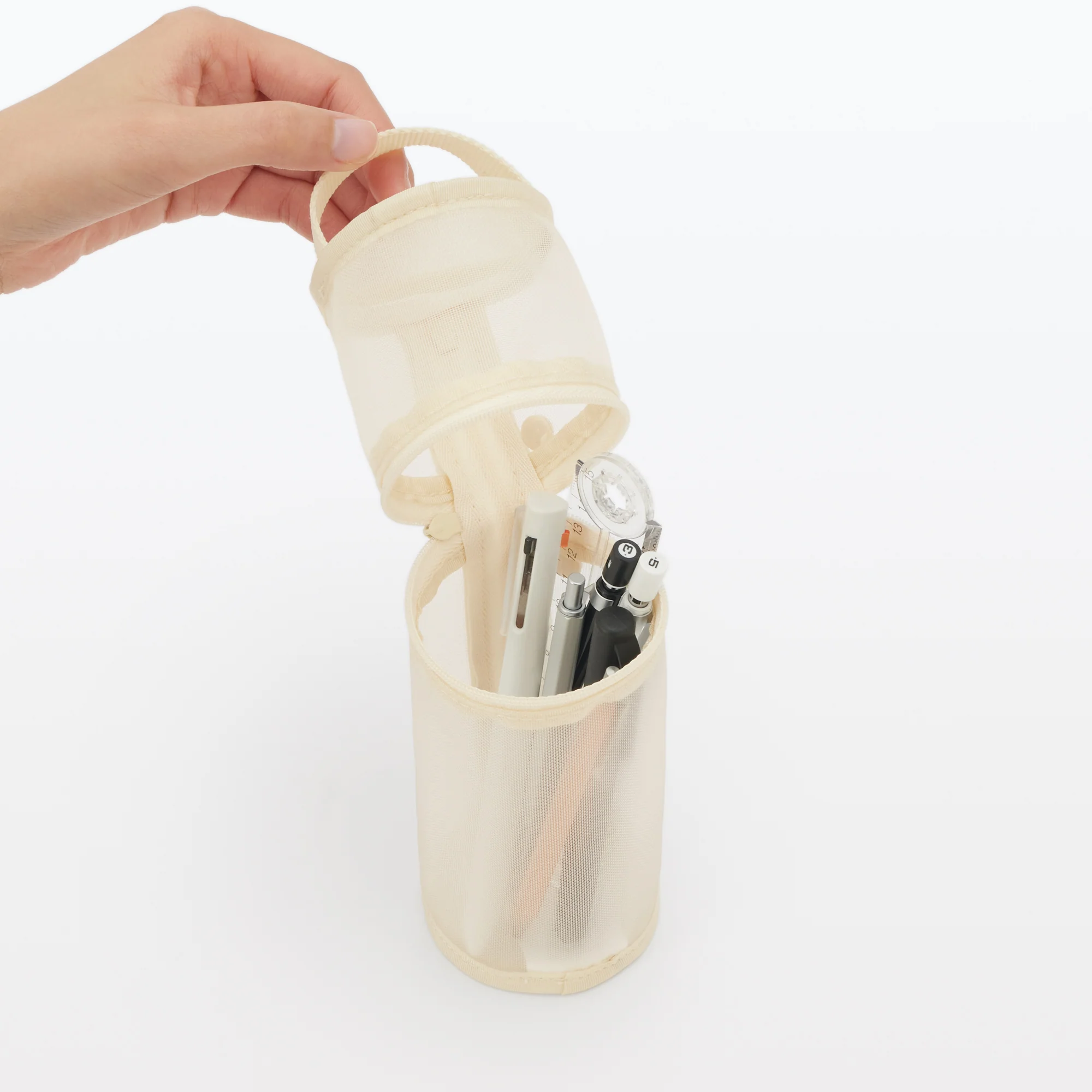 Nylon Mesh Vertical/Horizontal Pen Case Thin - Ivory - Image 7