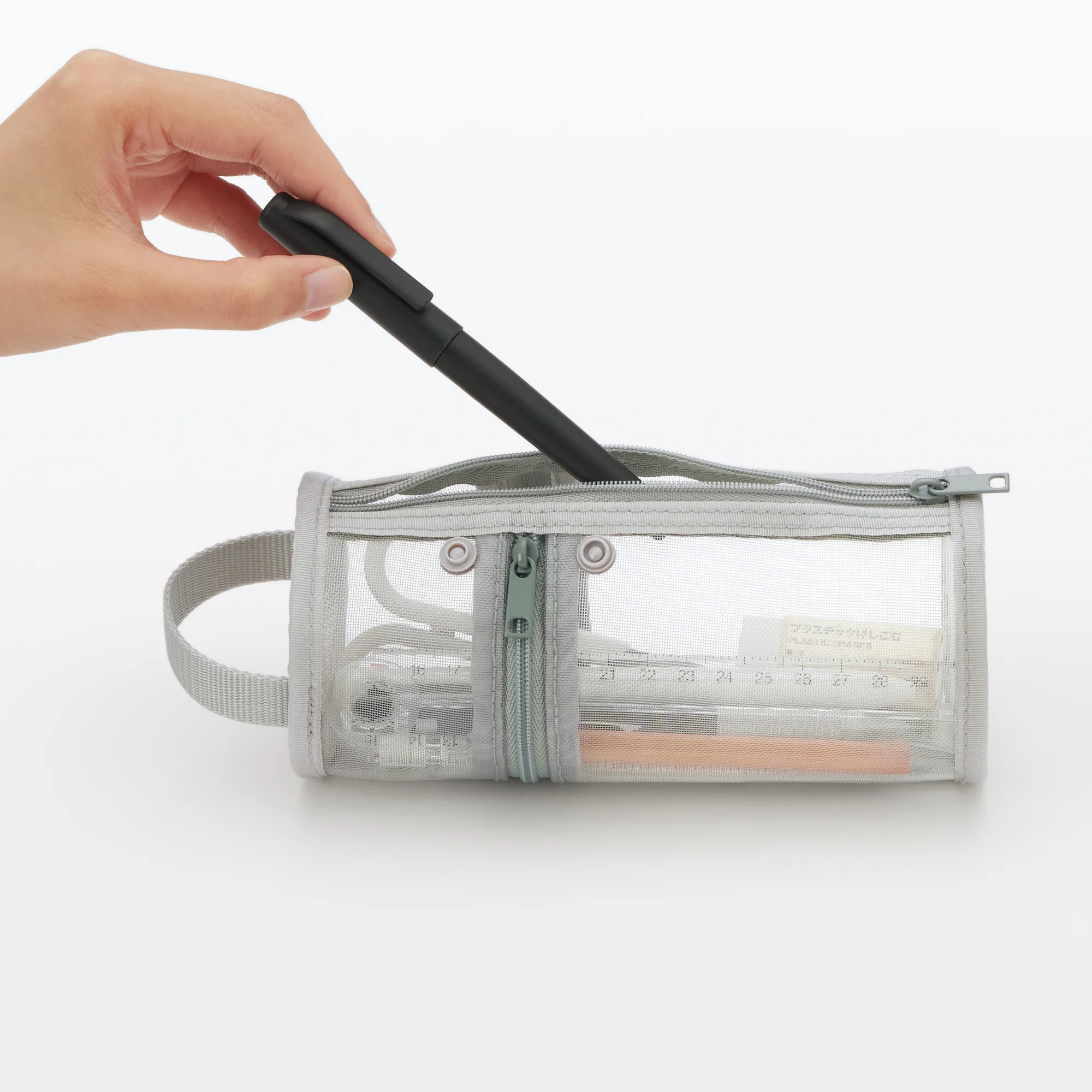Nylon Mesh Vertical/Horizontal Pen Case Wide - Grey - Image 6