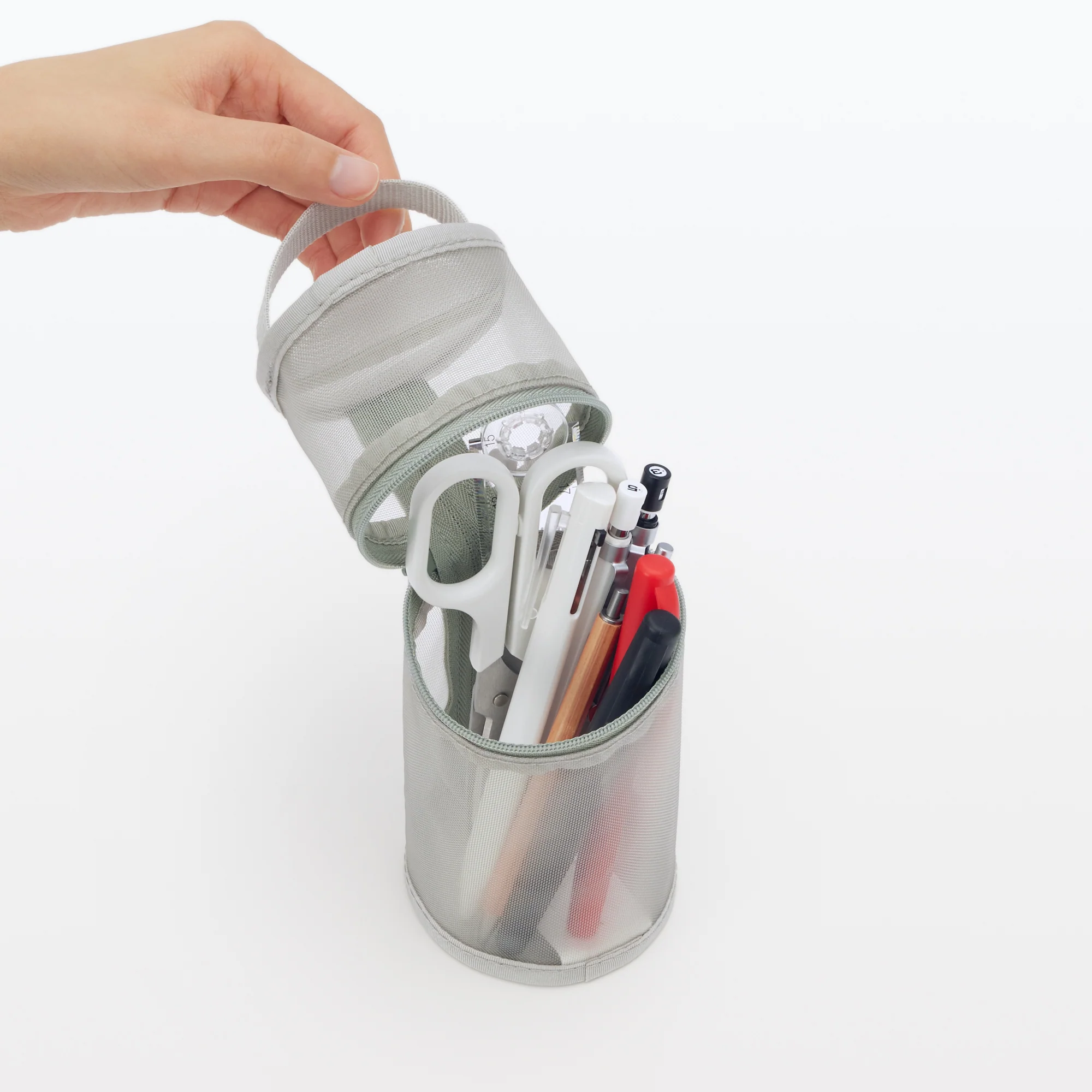 Nylon Mesh Vertical/Horizontal Pen Case Wide - Grey - Image 7