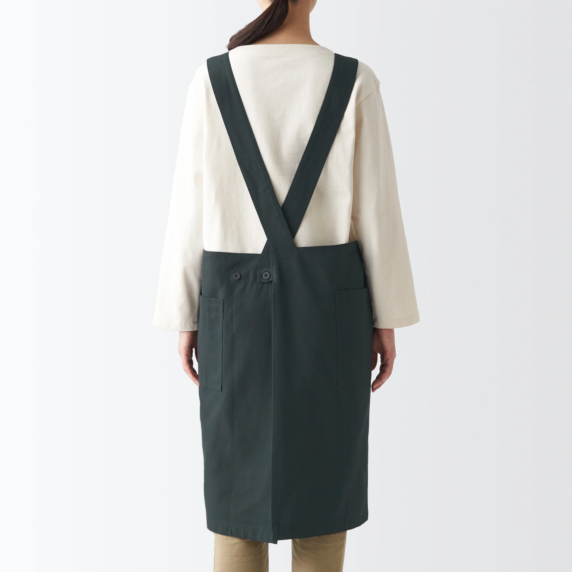 Plain Weave Cotton Shoulder Strap Apron - Dark Grey - Image 3