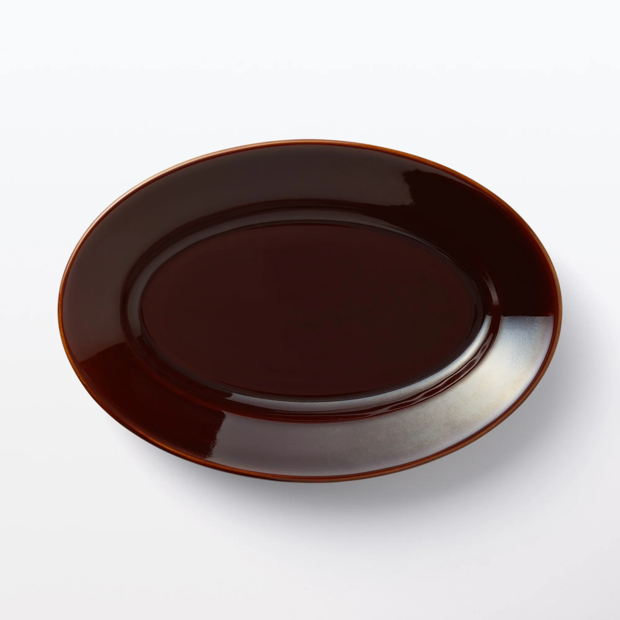 Porcelain Rimmed Oval Plate Large - Brown Glaze - Image 3