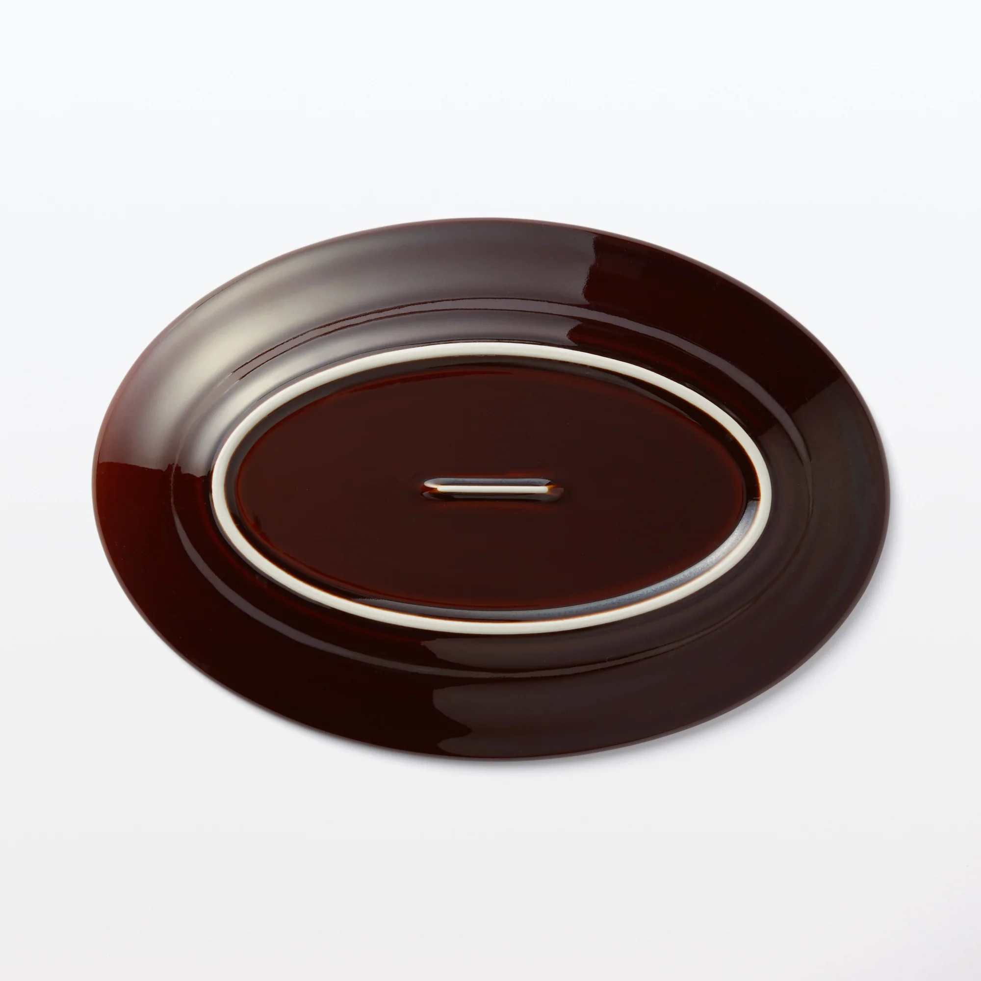 Porcelain Rimmed Oval Plate Large - Brown Glaze - Image 4
