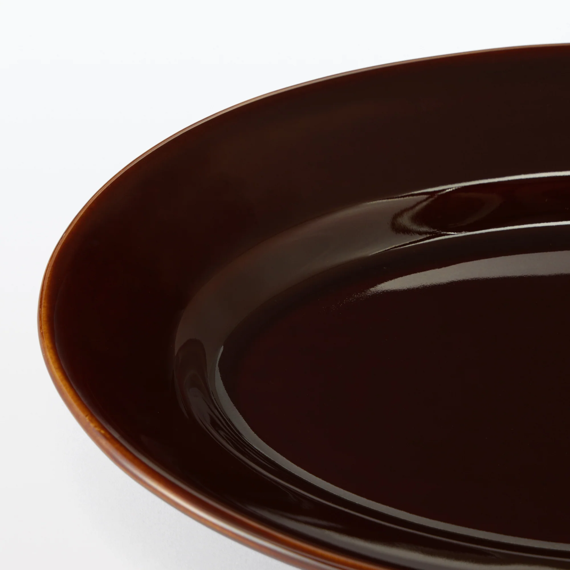 Porcelain Rimmed Oval Plate Large - Brown Glaze - Image 5