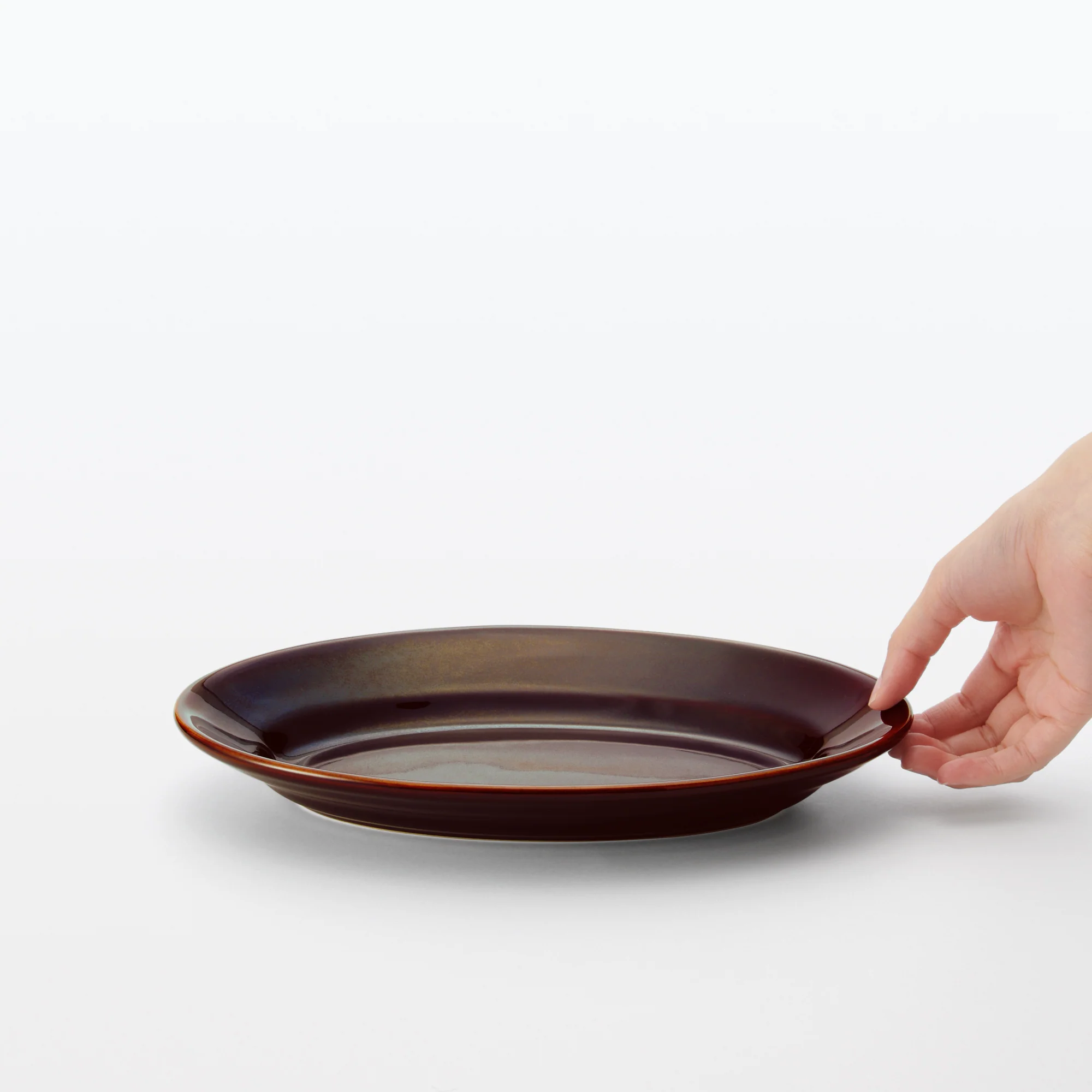 Porcelain Rimmed Oval Plate Large - Brown Glaze - Image 6