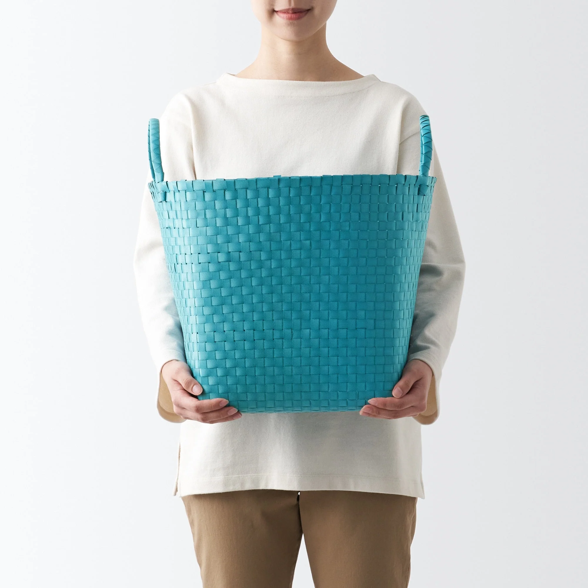 Recycled Polypropylene Strap Weave Basket - Blue - Large (Dia. 40 x H32 cm) - Image 2
