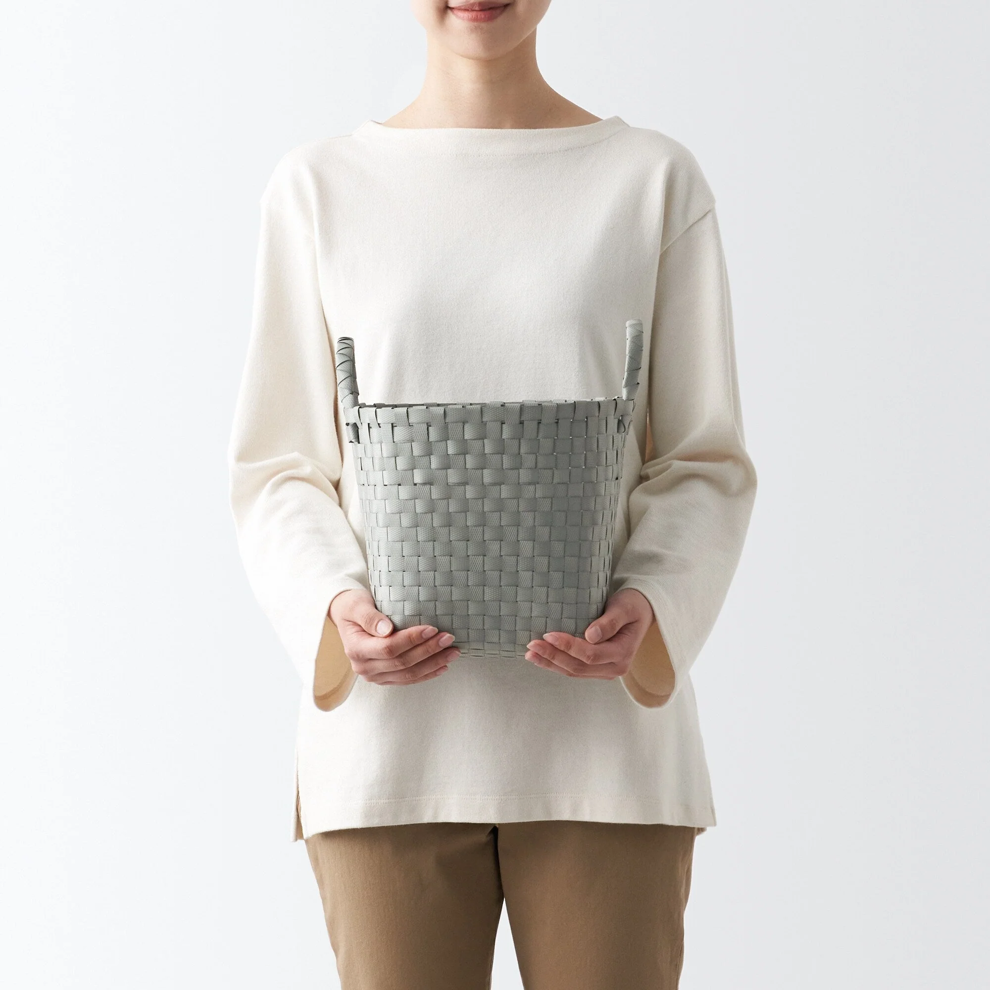 Recycled Polypropylene Strap Weave Basket - Grey - Small (Dia. 25 x H20 cm) - Image 2