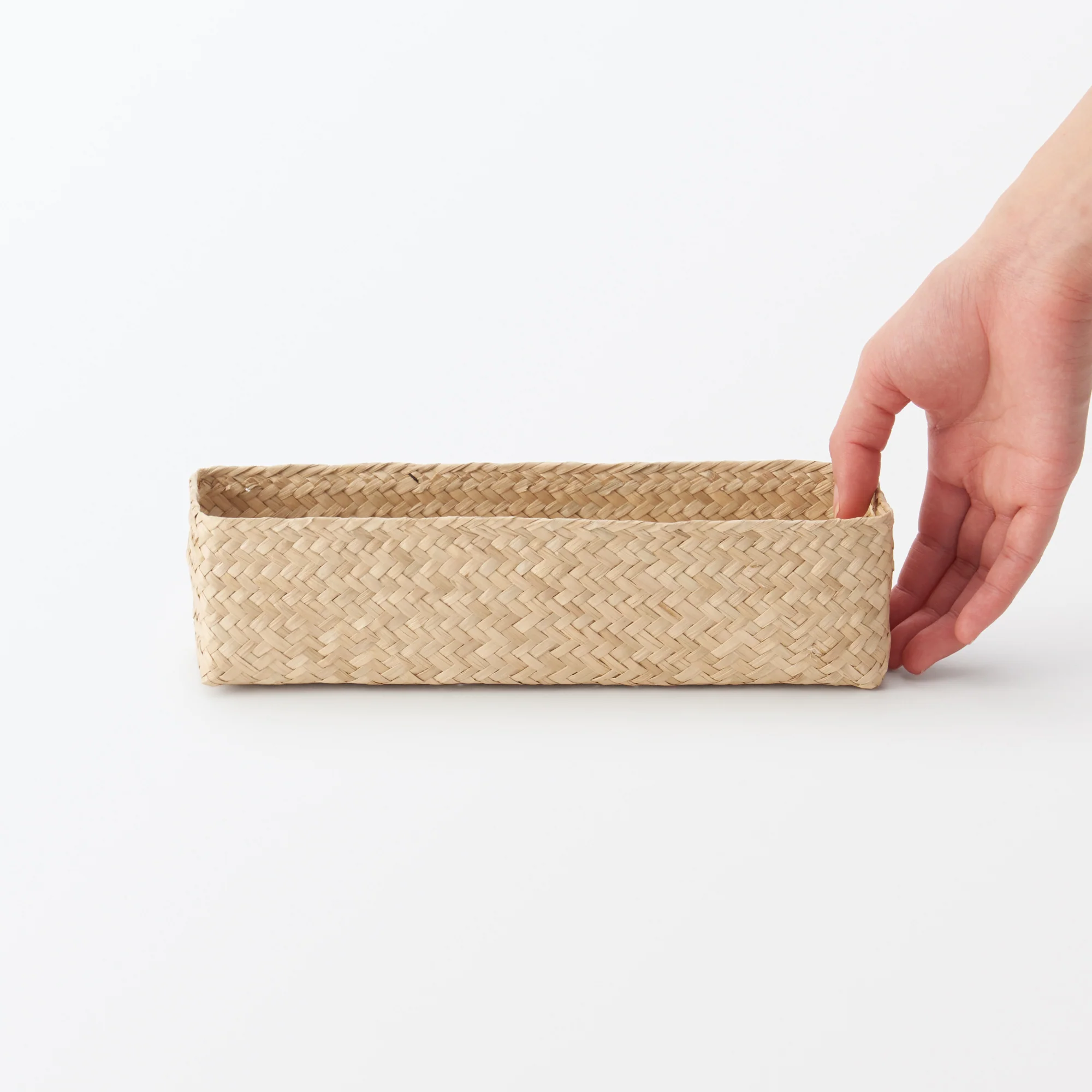 Seagrass Organizer Herringbone Rectangular Half Basket - Medium (W7.5 x D25 x H7 cm) - Image 2